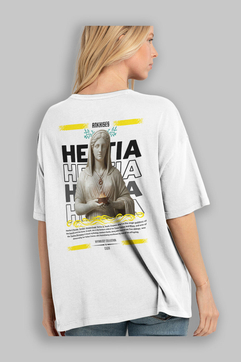 Hestia 1 Arka Baskılı Oversize t-shirt Erkek Kadın %100 Pamuk Bisiklet Yaka tişort