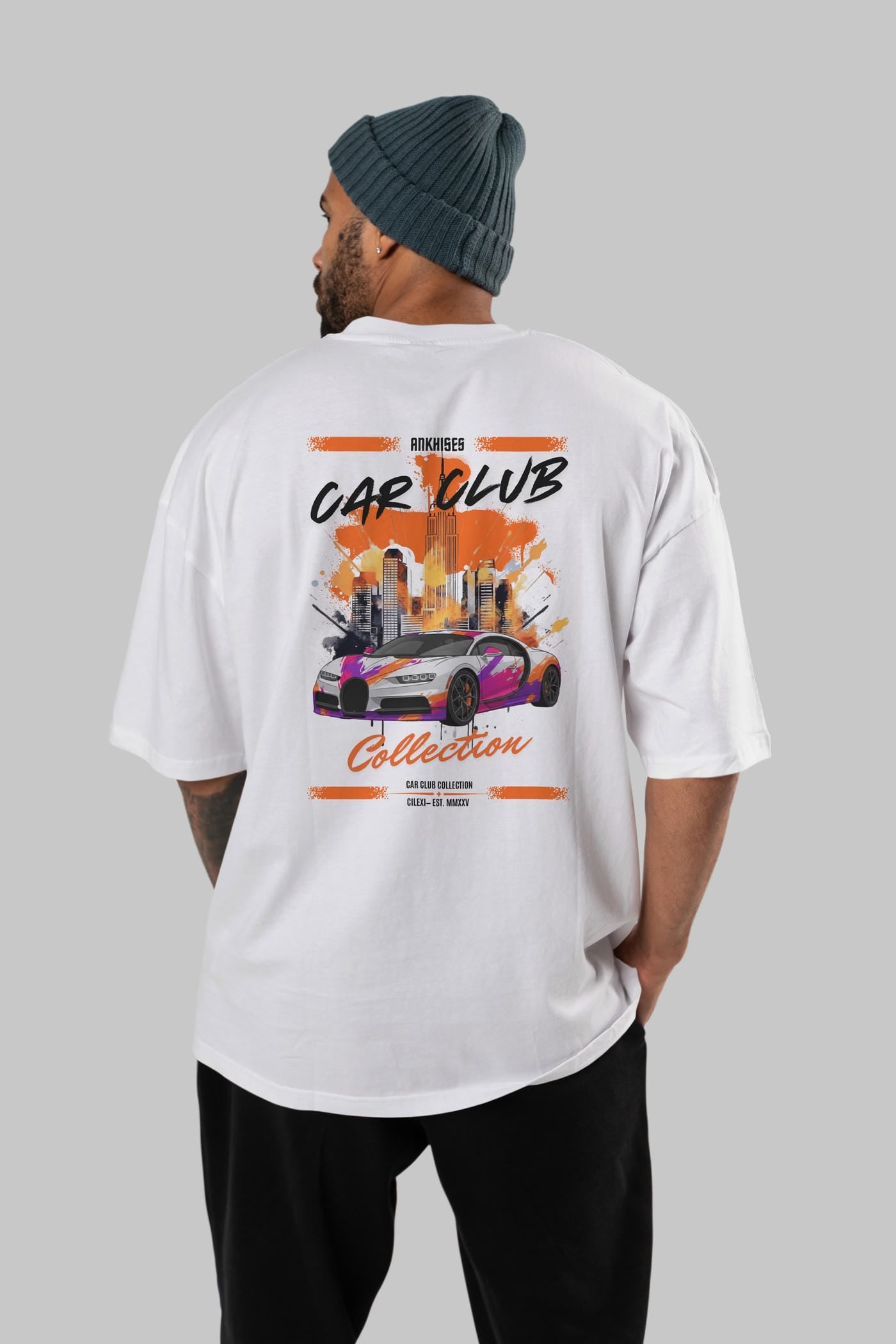 Araba Club Serisi 18 Baskılı Oversize t-shirt Erkek Kadın %100 Pamuk Bisiklet Yaka tişort
