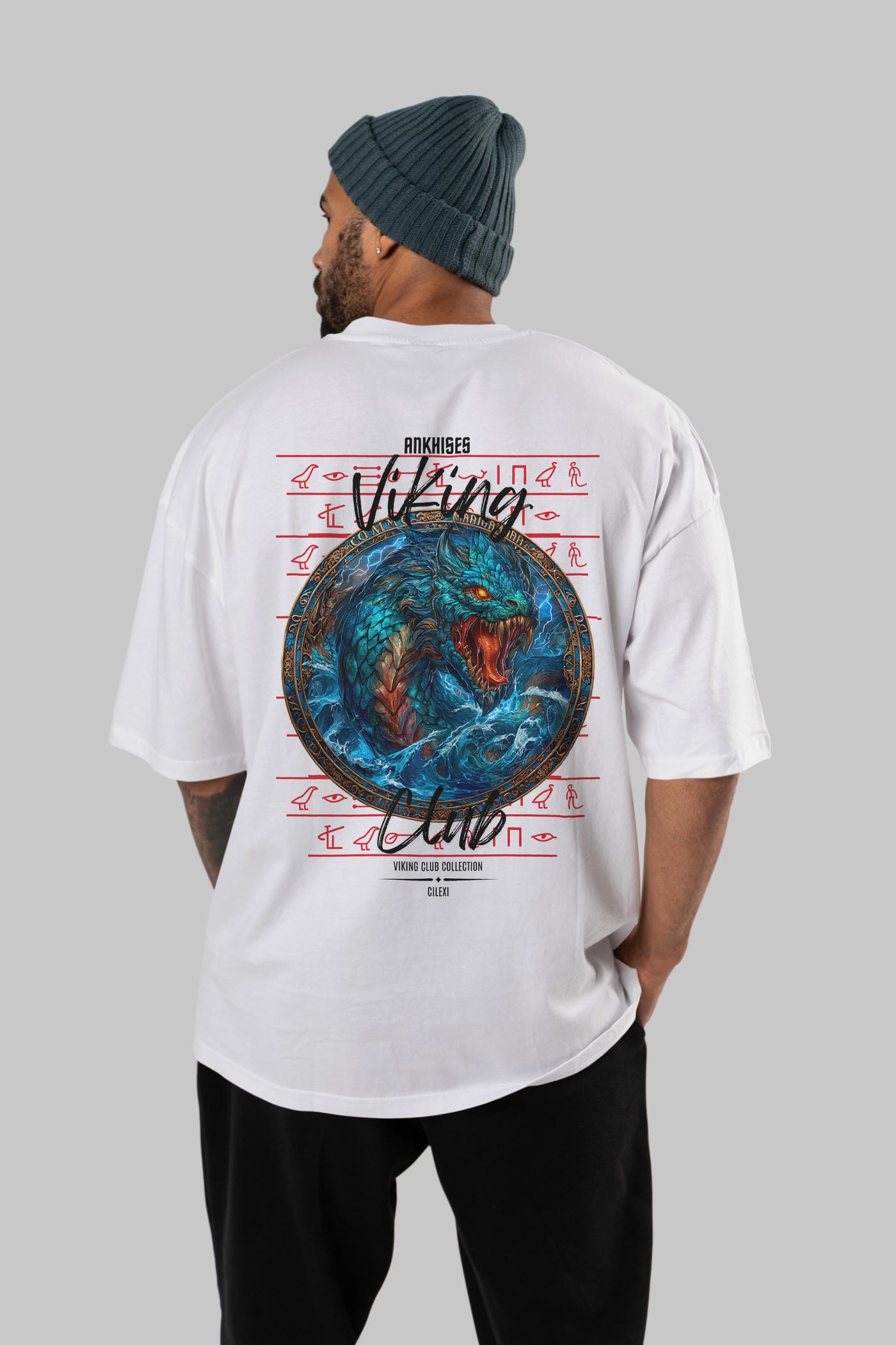 Jörmungandr Baskılı Oversize t-shirt Erkek Kadın %100 Pamuk Bisiklet Yaka tişort