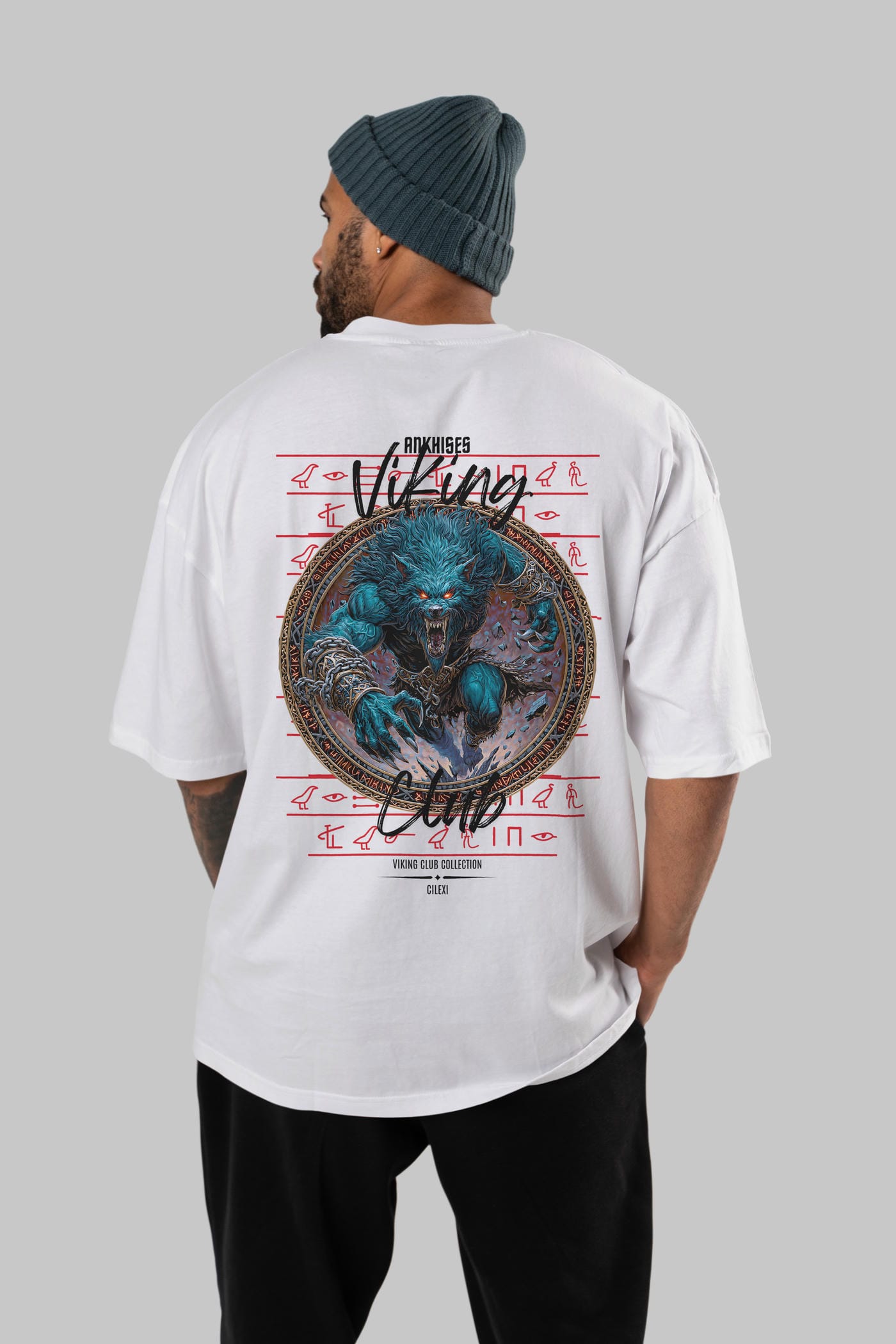 Fenrir Baskılı Oversize t-shirt Erkek Kadın %100 Pamuk Bisiklet Yaka tişort
