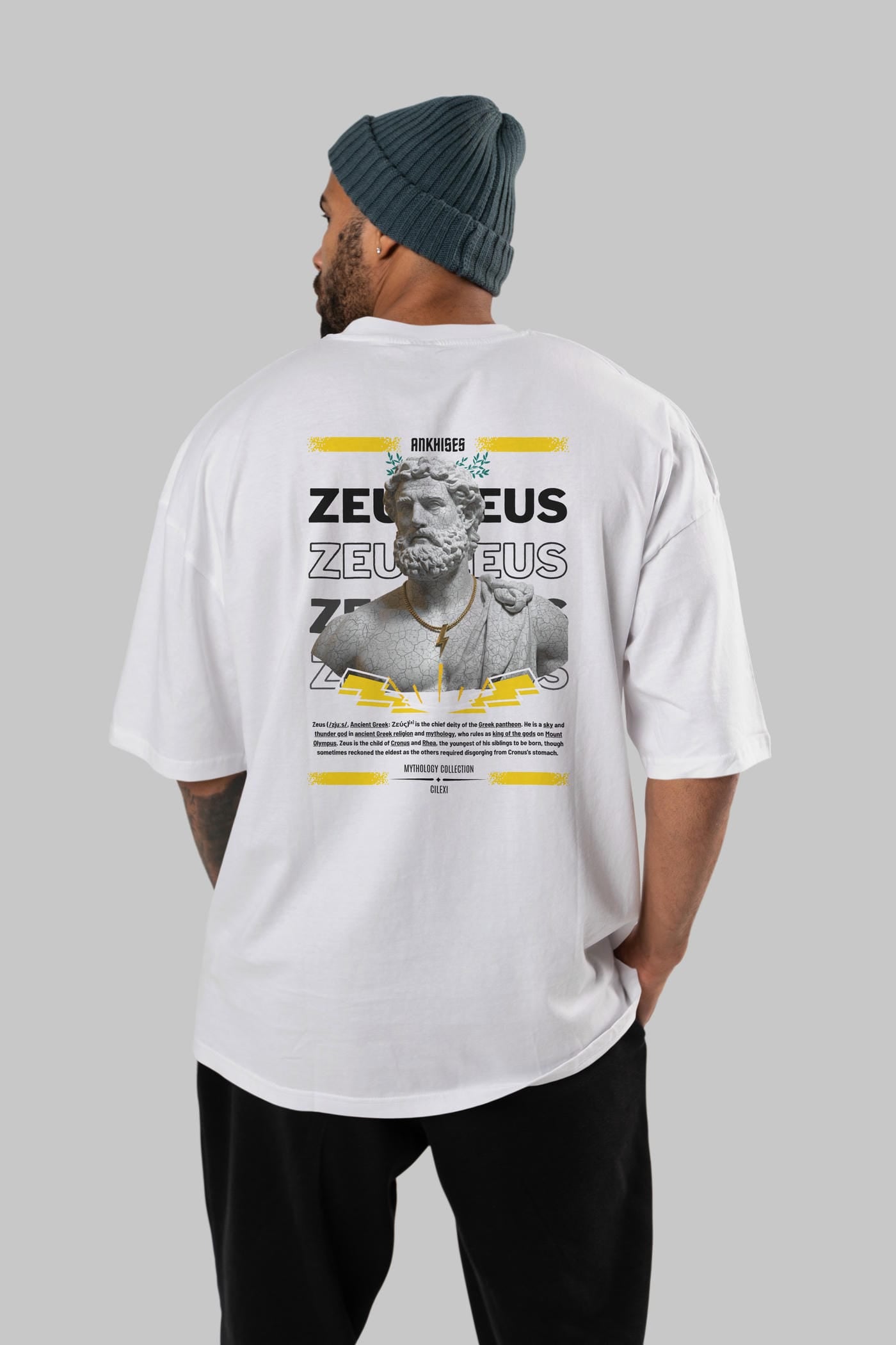 Zeus 3 Arka Baskılı Oversize t-shirt Erkek Kadın %100 Pamuk Bisiklet Yaka tişort