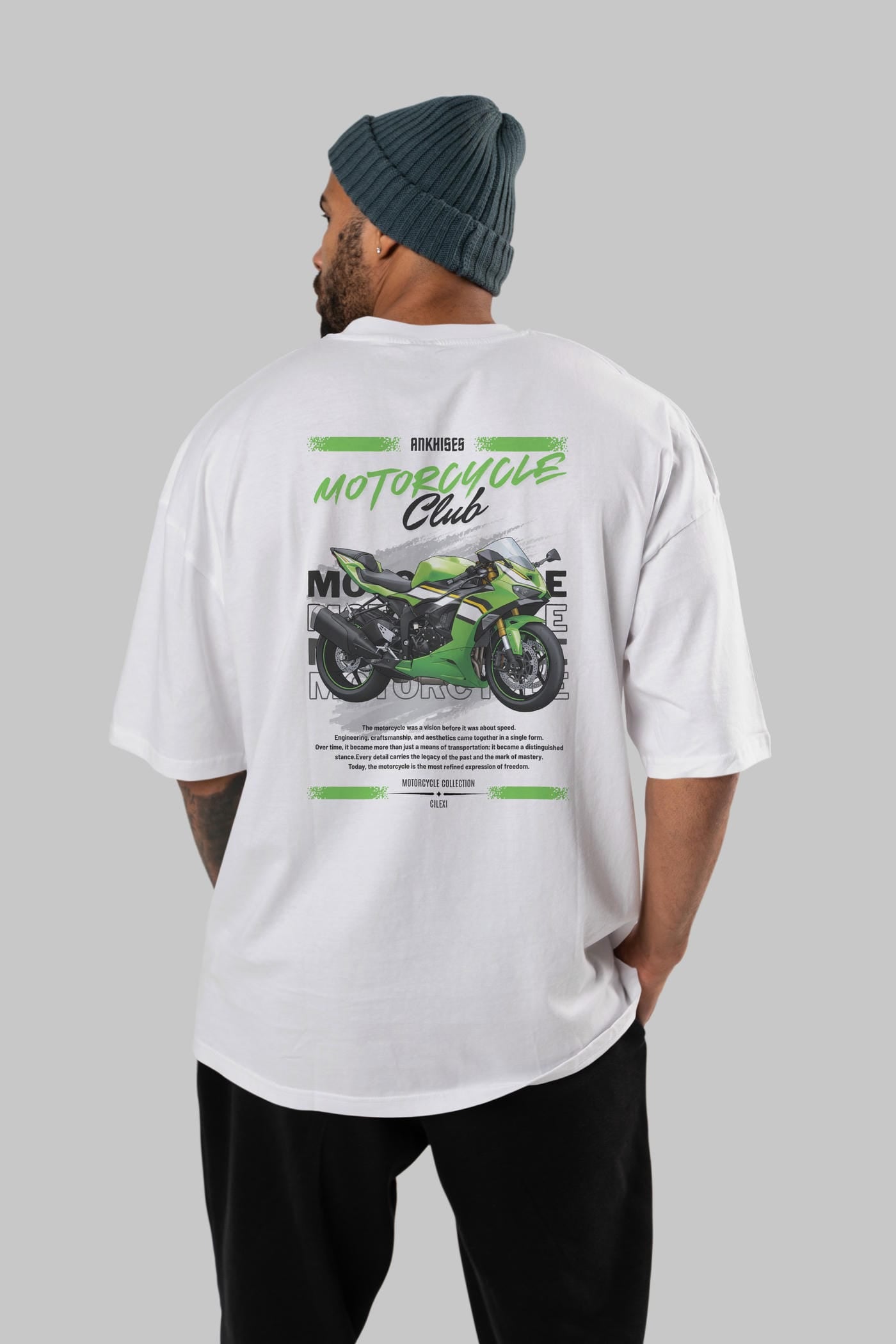 Motosiklet Serisi 15 Arka Baskılı Oversize t-shirt Erkek Kadın %100 Pamuk Bisiklet Yaka tişort