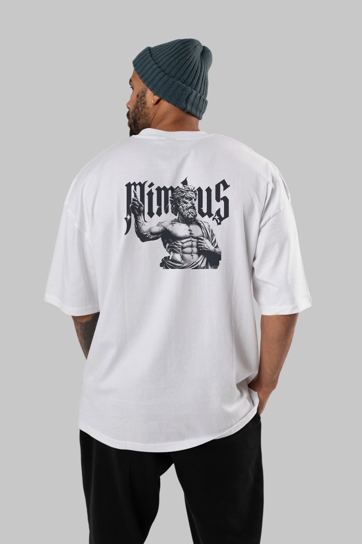 Mimbus Zeus Arka Baskılı Oversize t-shirt Erkek Kadın %100 Pamuk Bisiklet Yaka tişort