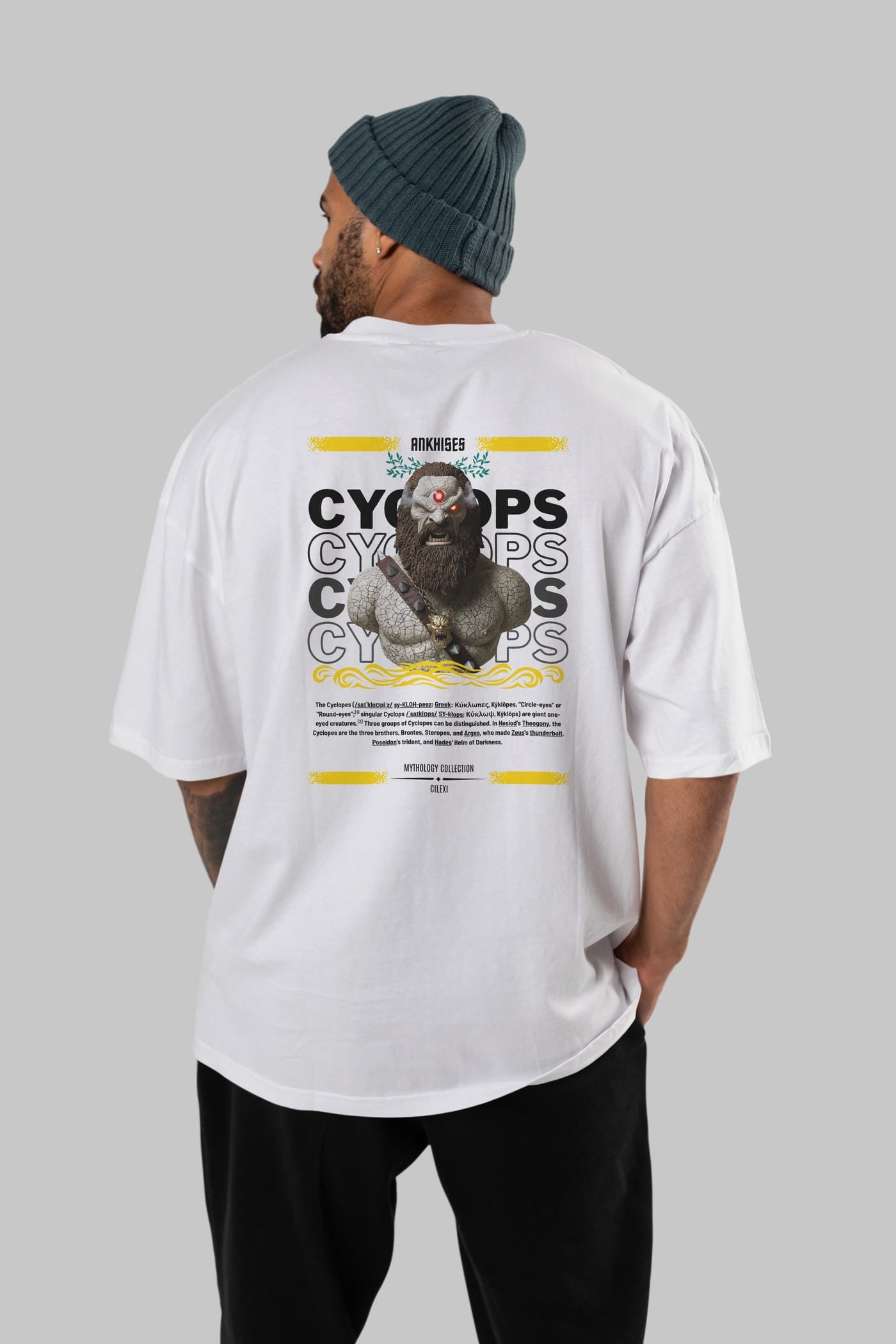 Cyclopes 1 Arka Baskılı Oversize t-shirt Erkek Kadın %100 Pamuk Bisiklet Yaka tişort