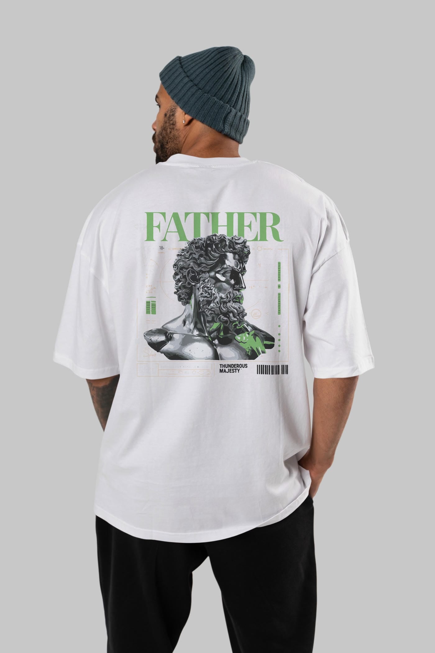 Father Zeus Arka Baskılı Oversize t-shirt Erkek Kadın %100 Pamuk Bisiklet Yaka tişort