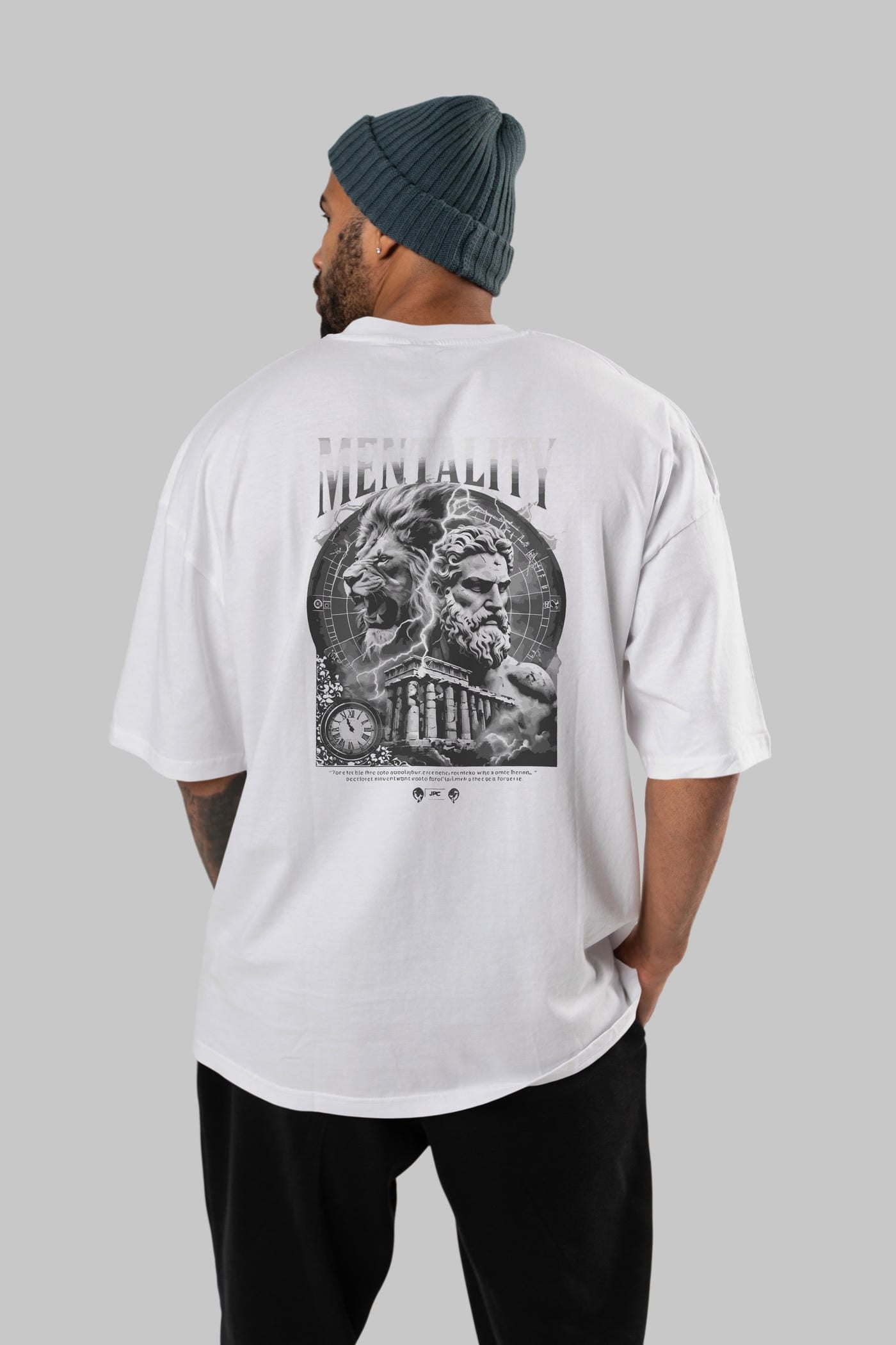 Mentality Zeus Arka Baskılı Oversize t-shirt Erkek Kadın %100 Pamuk Bisiklet Yaka tişort