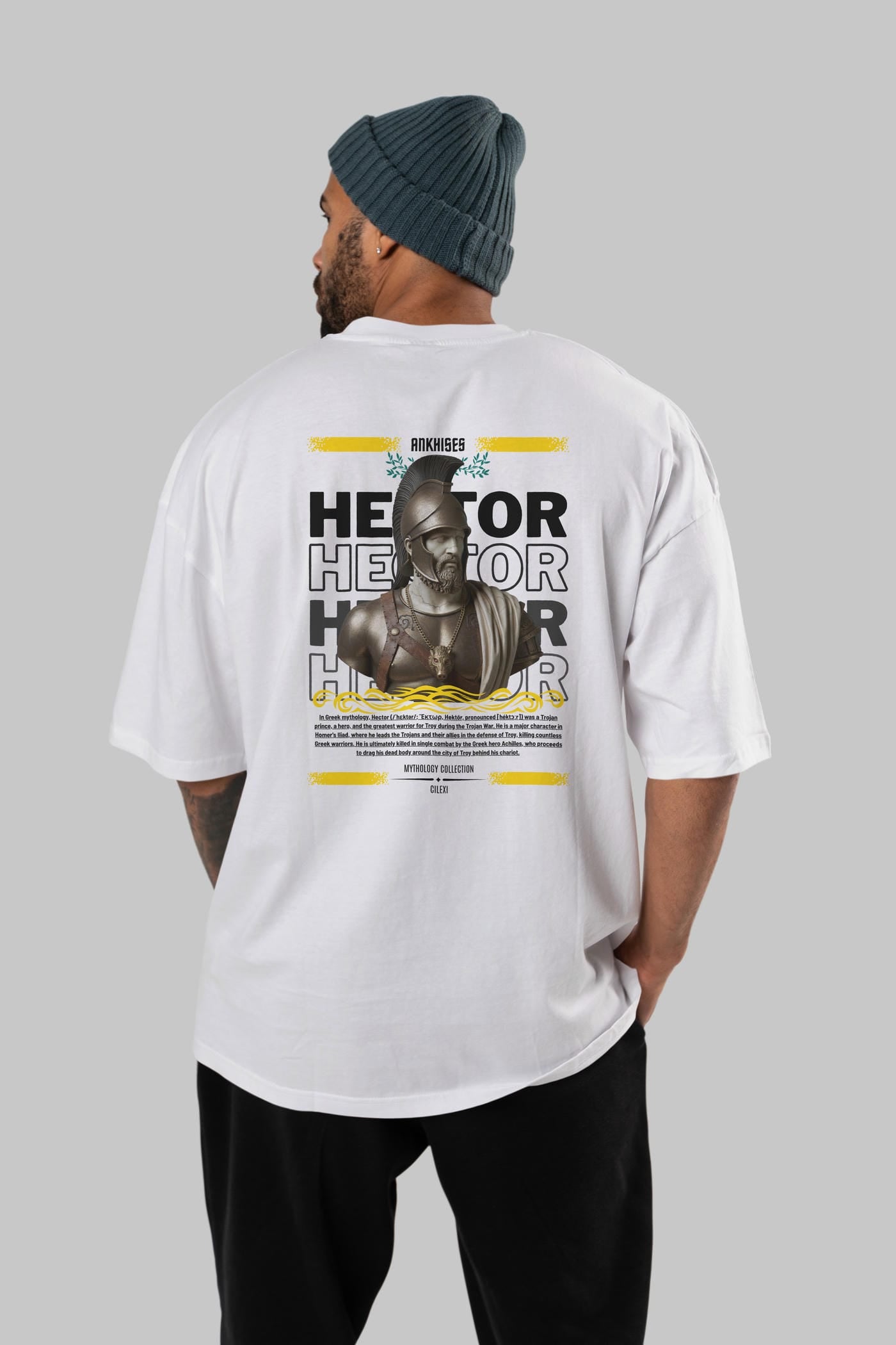 Hector 2 Arka Baskılı Oversize t-shirt Erkek Kadın %100 Pamuk Bisiklet Yaka tişort
