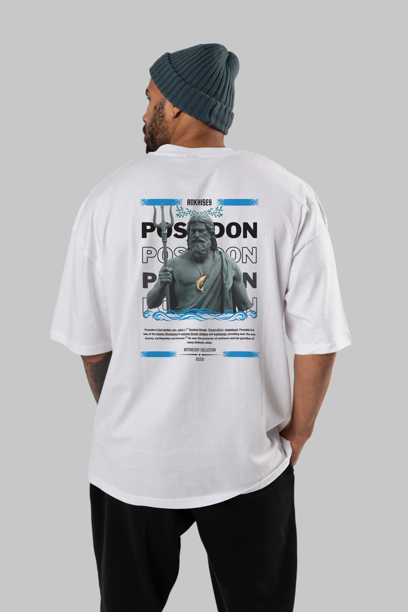 Poseidon 2 Arka Baskılı Oversize t-shirt Erkek Kadın %100 Pamuk Bisiklet Yaka tişort