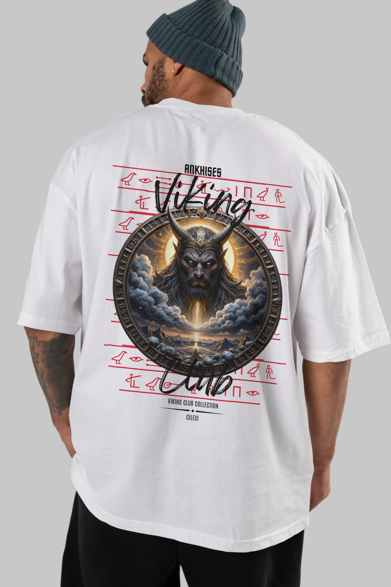 Viking Mitolojisi Serisi 9 Arka Baskılı Oversize t-shirt Erkek Kadın %100 Pamuk Bisiklet Yaka tişort