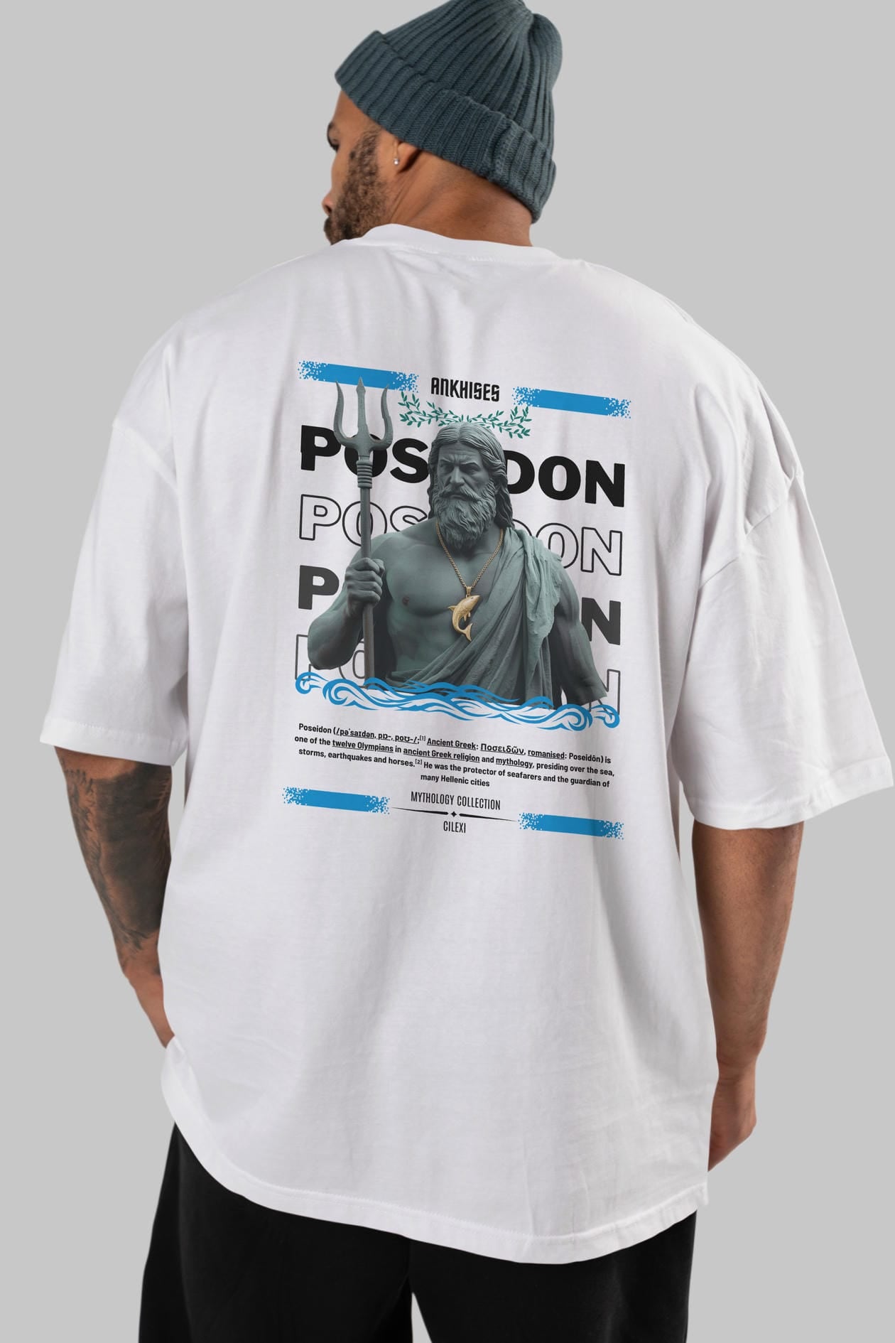 Poseidon 2 Arka Baskılı Oversize t-shirt Erkek Kadın %100 Pamuk Bisiklet Yaka tişort