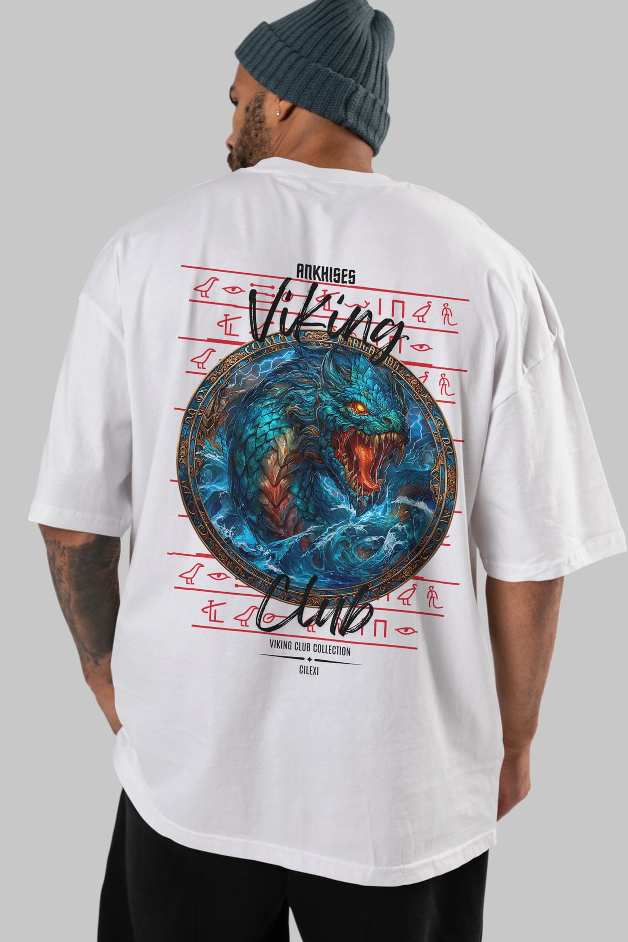 Jörmungandr Baskılı Oversize t-shirt Erkek Kadın %100 Pamuk Bisiklet Yaka tişort