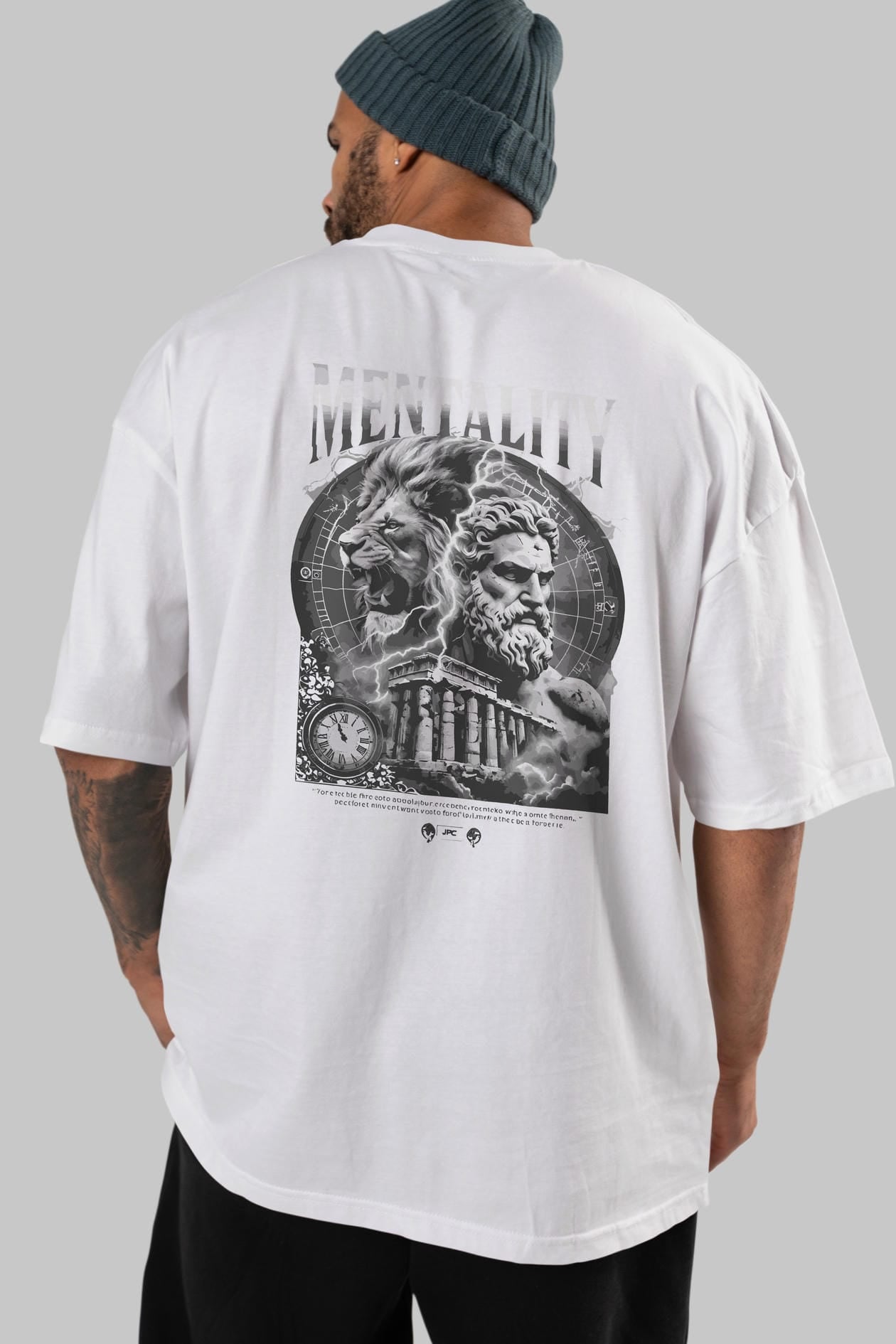Mentality Zeus Arka Baskılı Oversize t-shirt Erkek Kadın %100 Pamuk Bisiklet Yaka tişort