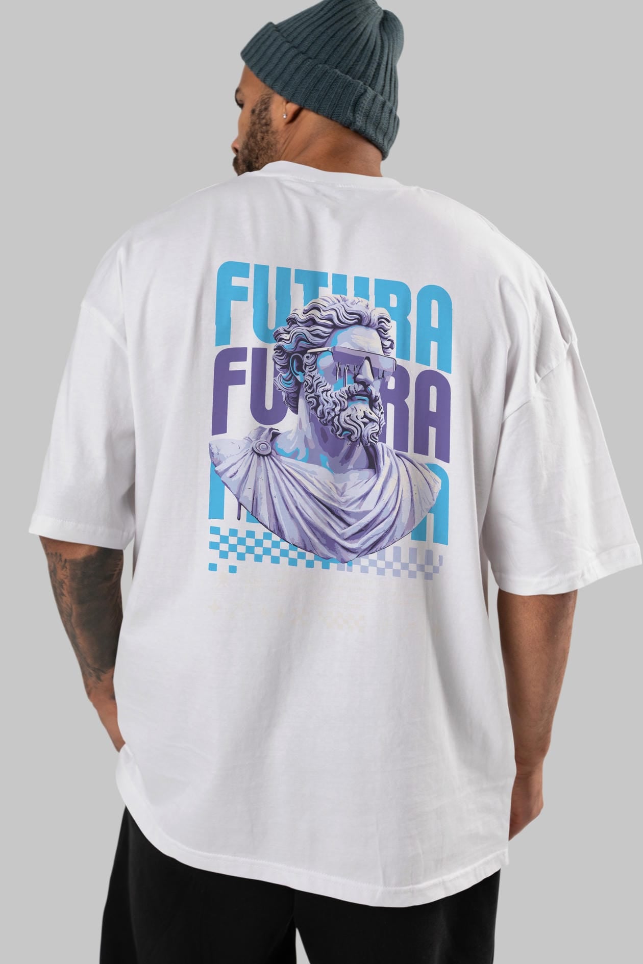 Futura Zeus Arka Baskılı Oversize t-shirt Erkek Kadın %100 Pamuk Bisiklet Yaka tişort