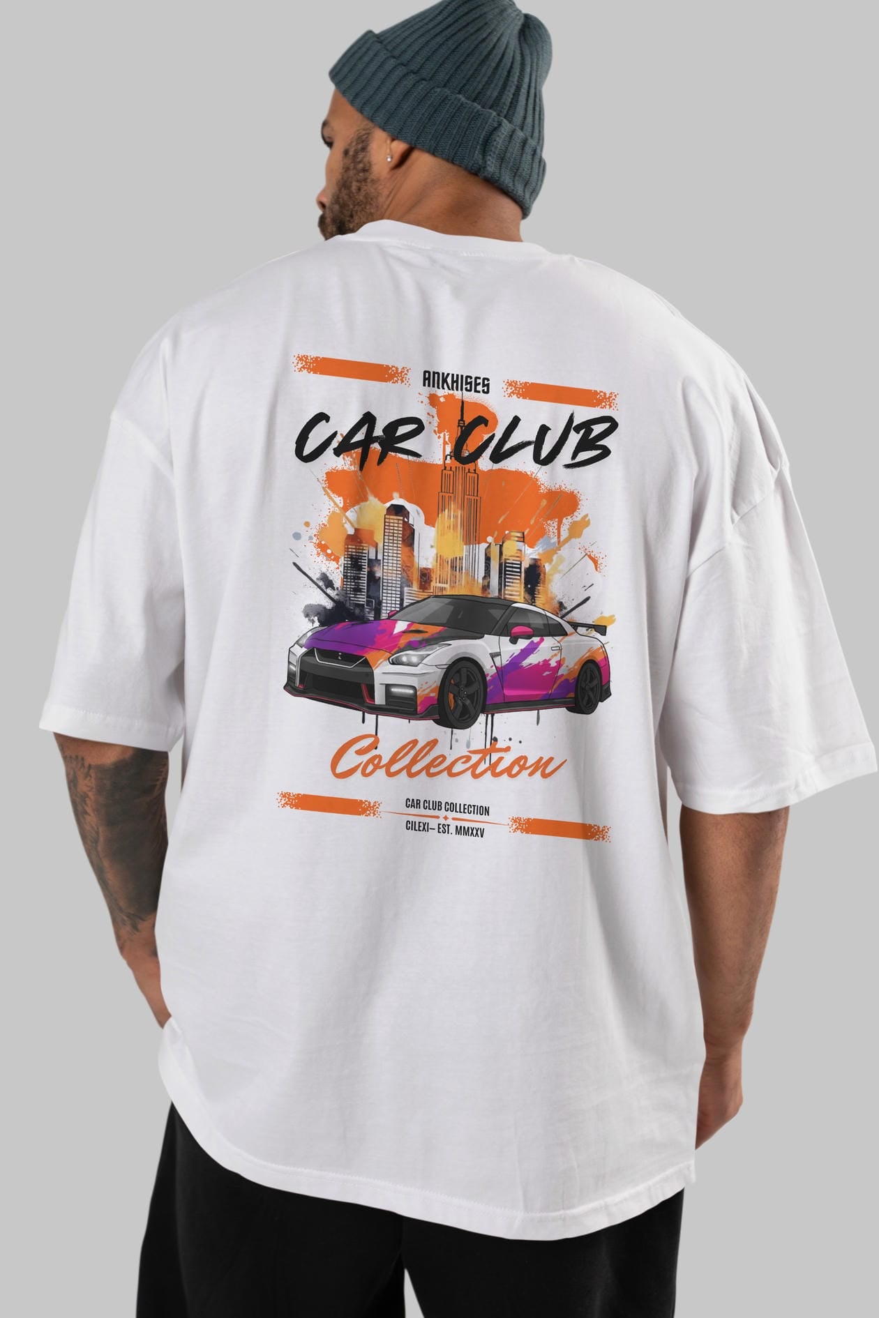 Araba Club Serisi 32 Baskılı Oversize t-shirt Erkek Kadın %100 Pamuk Bisiklet Yaka tişort