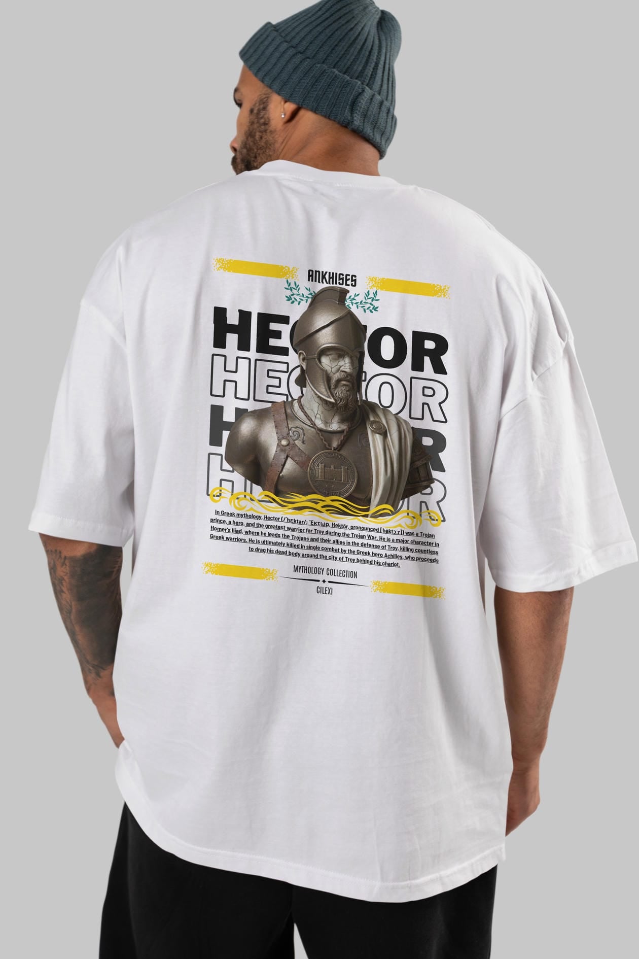 Hector 1 Arka Baskılı Oversize t-shirt Erkek Kadın %100 Pamuk Bisiklet Yaka tişort