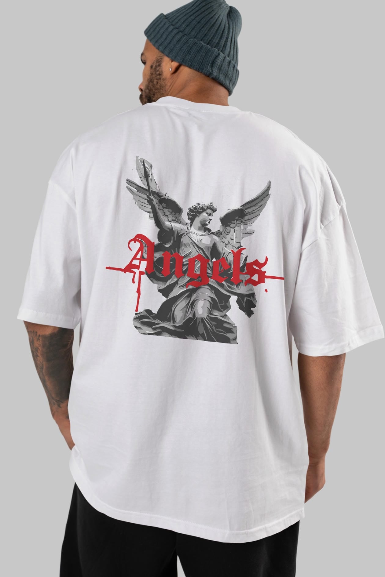 Angels Arka Baskılı Oversize t-shirt Erkek Kadın %100 Pamuk Bisiklet Yaka tişort