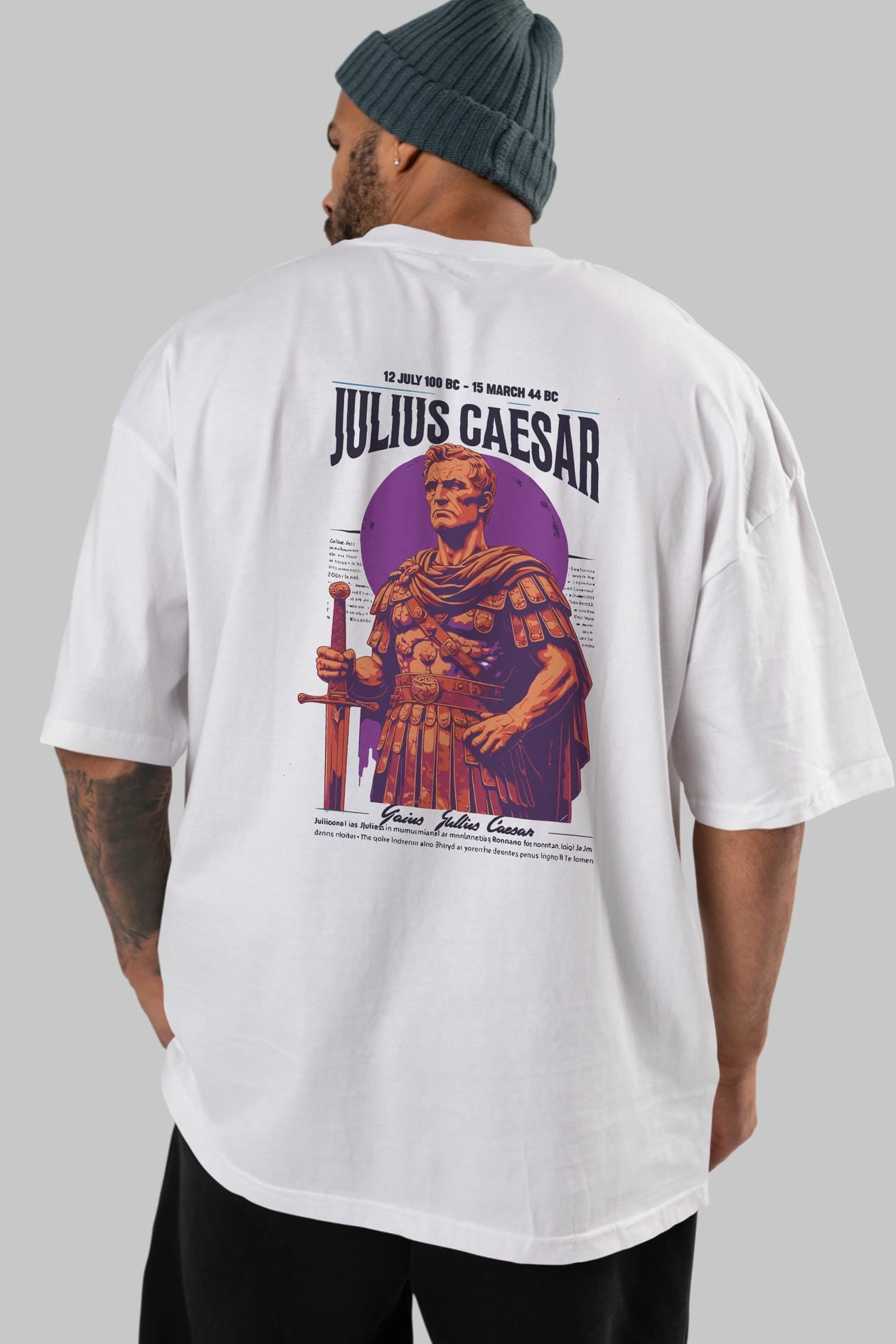 Julius Caesar Arka Baskılı Oversize t-shirt Erkek Kadın %100 Pamuk Bisiklet Yaka tişort