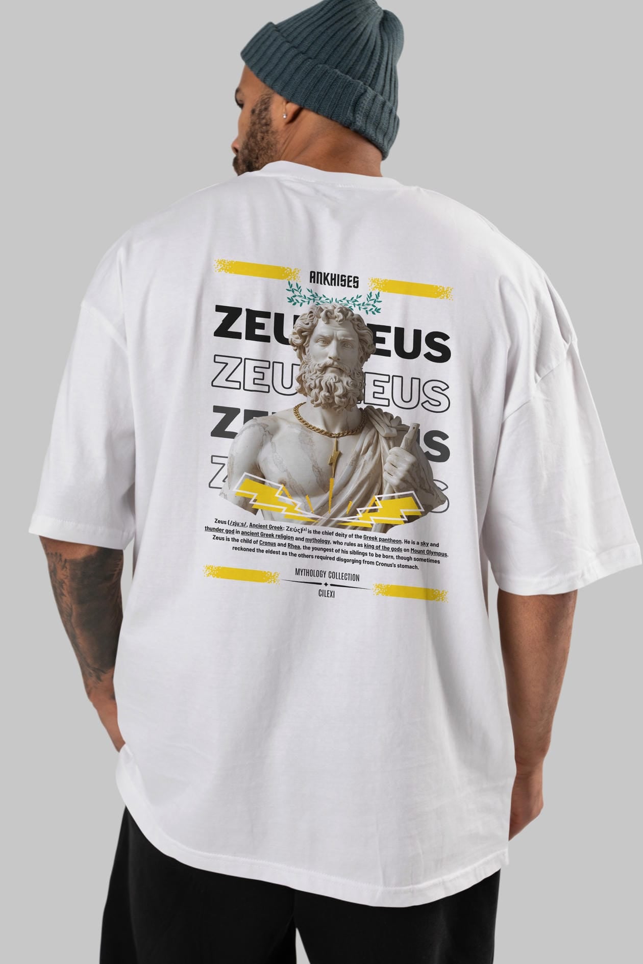 Zeus 4 Arka Baskılı Oversize t-shirt Erkek Kadın %100 Pamuk Bisiklet Yaka tişort