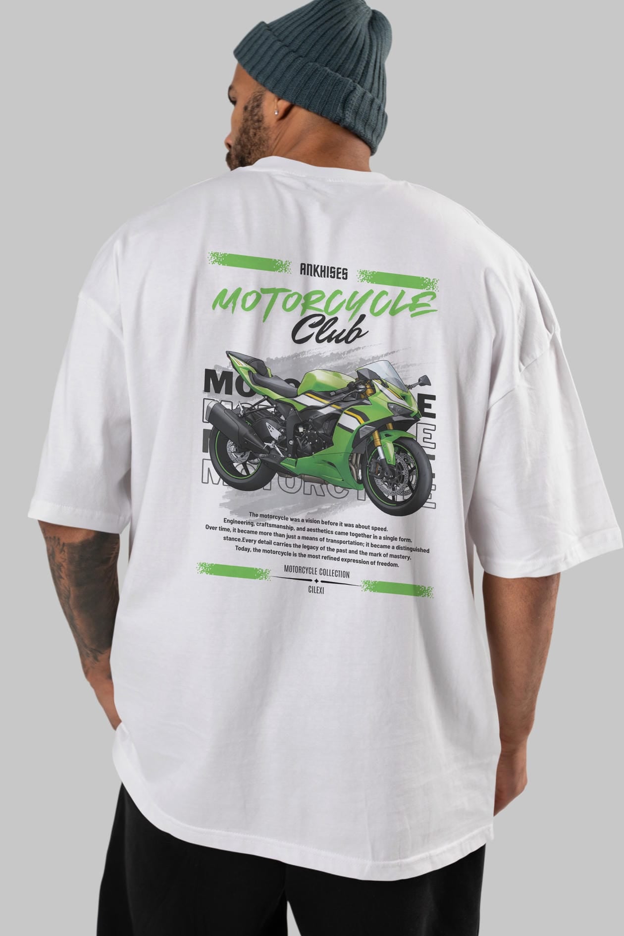 Motosiklet Serisi 15 Arka Baskılı Oversize t-shirt Erkek Kadın %100 Pamuk Bisiklet Yaka tişort
