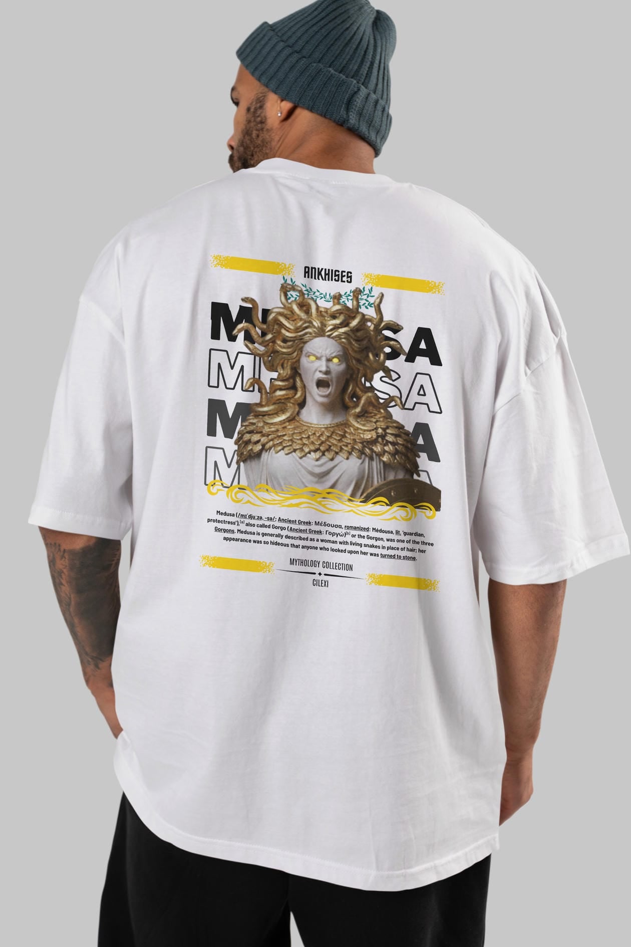 Medusa 1 Arka Baskılı Oversize t-shirt Erkek Kadın %100 Pamuk Bisiklet Yaka tişort