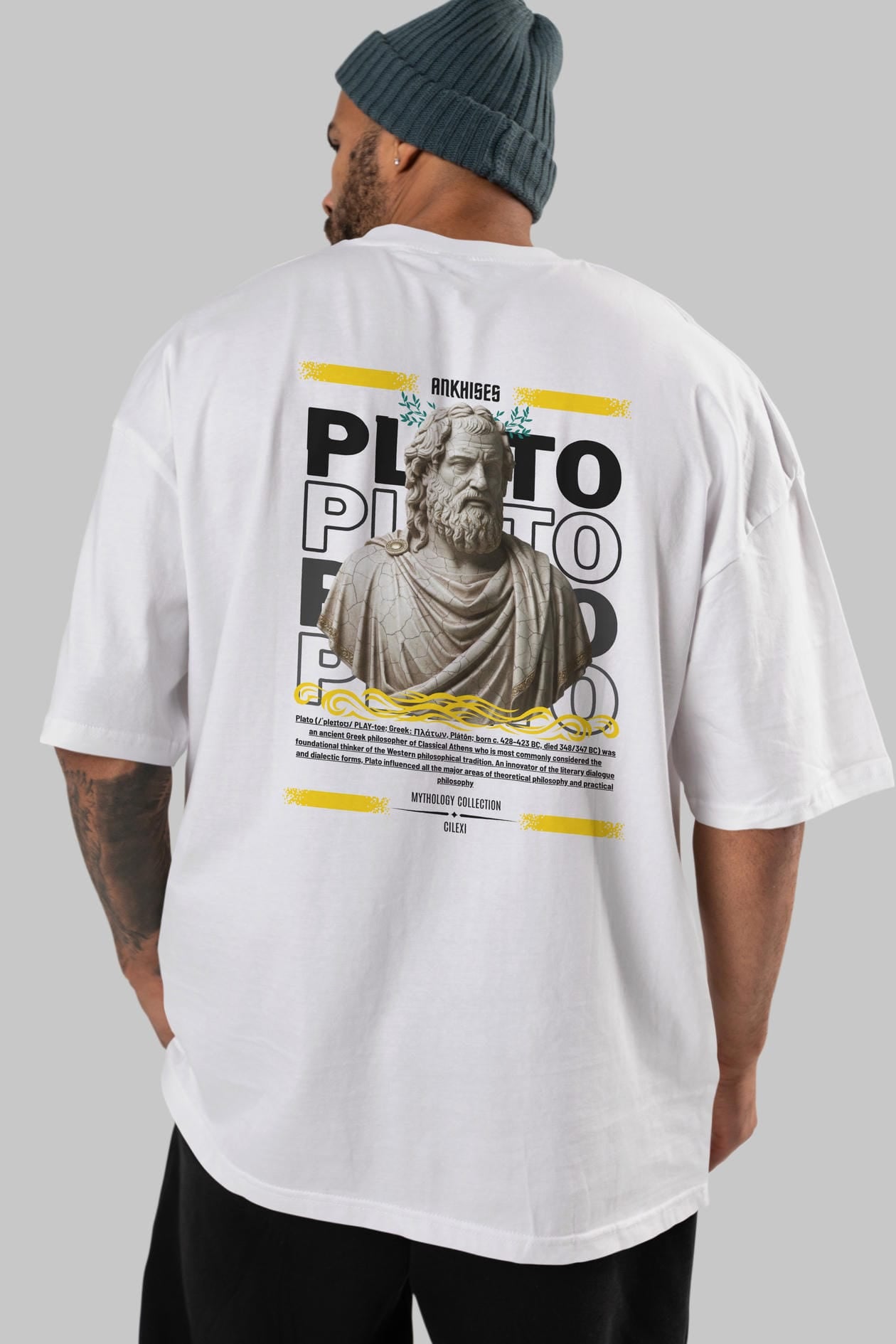 Plato 2 Arka Baskılı Oversize t-shirt Erkek Kadın %100 Pamuk Bisiklet Yaka tişort