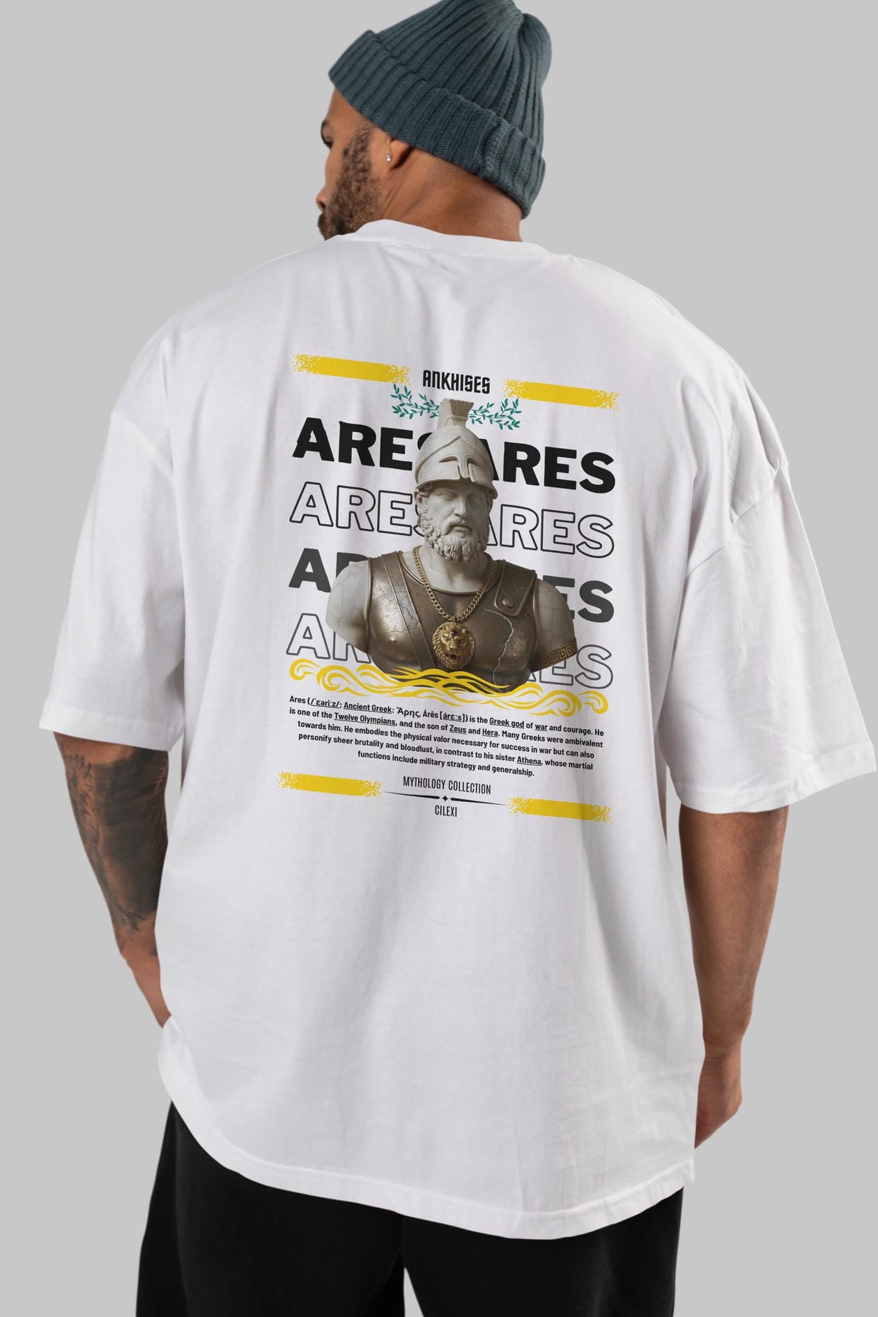Ares 2 Arka Baskılı Oversize t-shirt Erkek Kadın %100 Pamuk Bisiklet Yaka tişort
