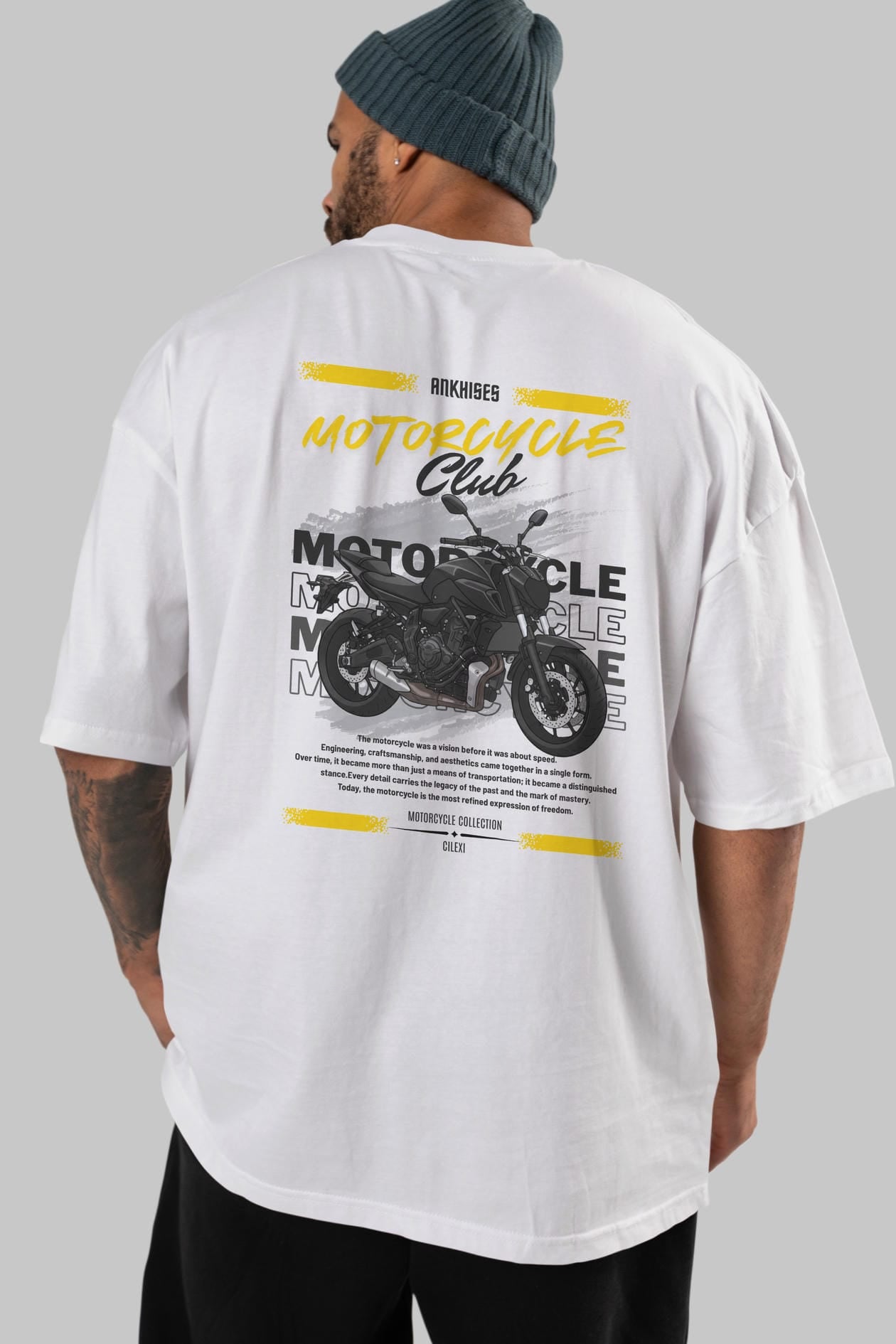 Motosiklet Serisi 20 Arka Baskılı Oversize t-shirt Erkek Kadın %100 Pamuk Bisiklet Yaka tişort