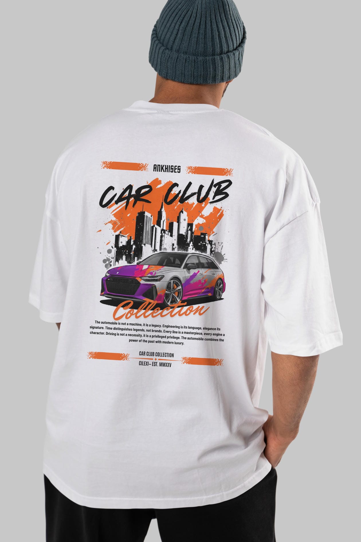 Araba Club Serisi 1 Baskılı Oversize t-shirt Erkek Kadın %100 Pamuk Bisiklet Yaka tişort