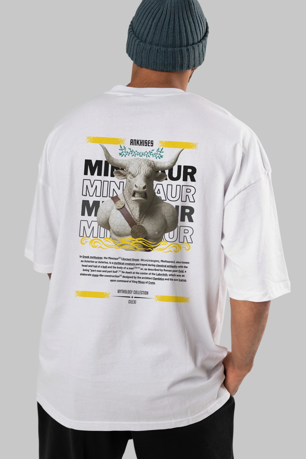 Minotaur 1 Arka Baskılı Oversize t-shirt Erkek Kadın %100 Pamuk Bisiklet Yaka tişort