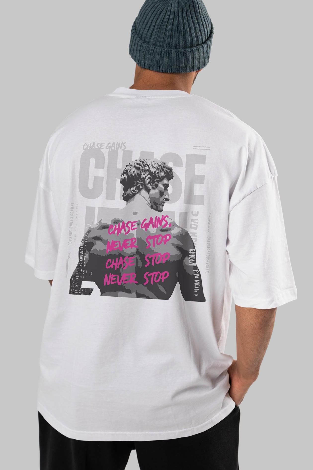 Chase Gains Arka Baskılı Oversize t-shirt Erkek Kadın %100 Pamuk Bisiklet Yaka tişort