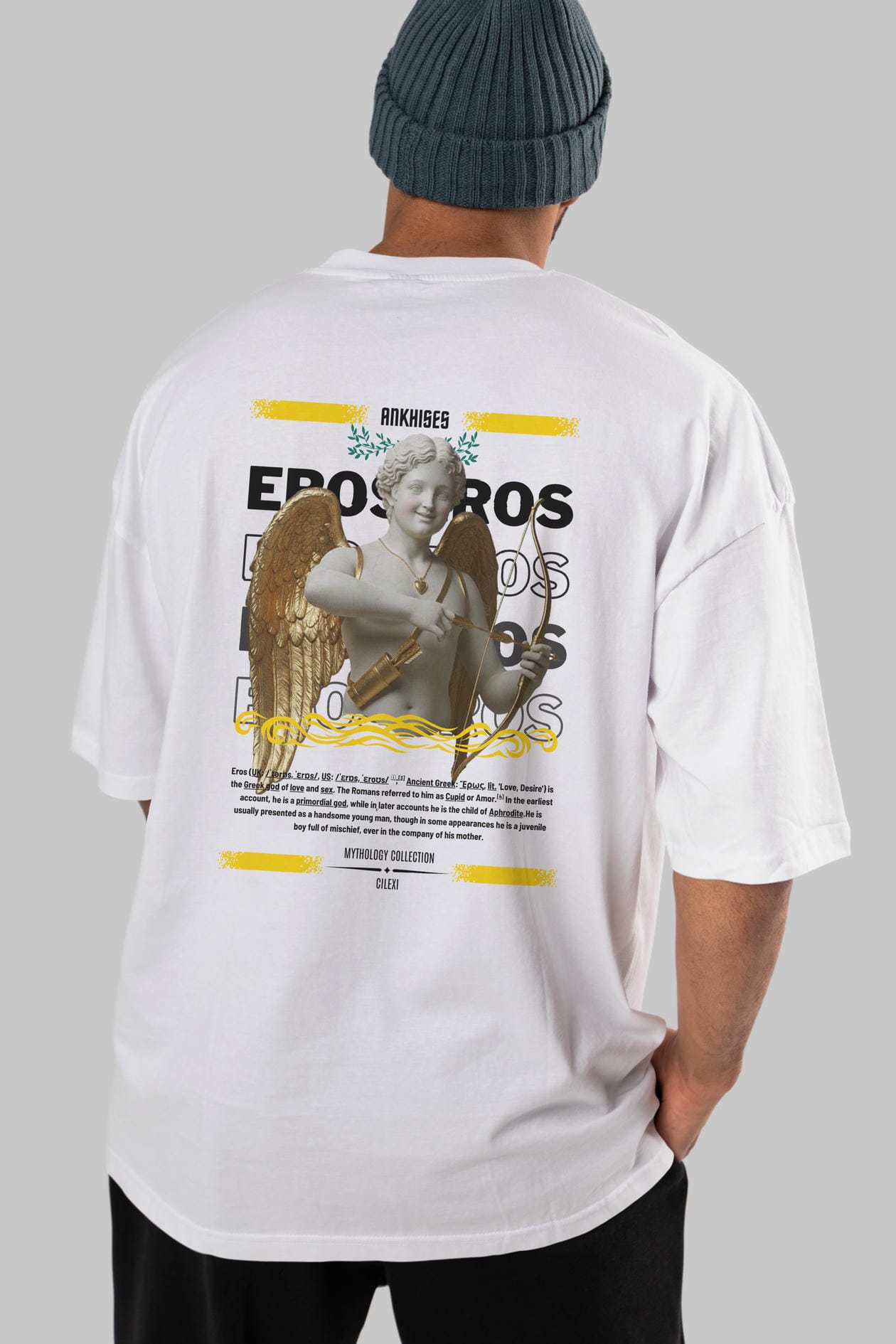 Eros Arka Baskılı Oversize t-shirt Erkek Kadın %100 Pamuk Bisiklet Yaka tişort
