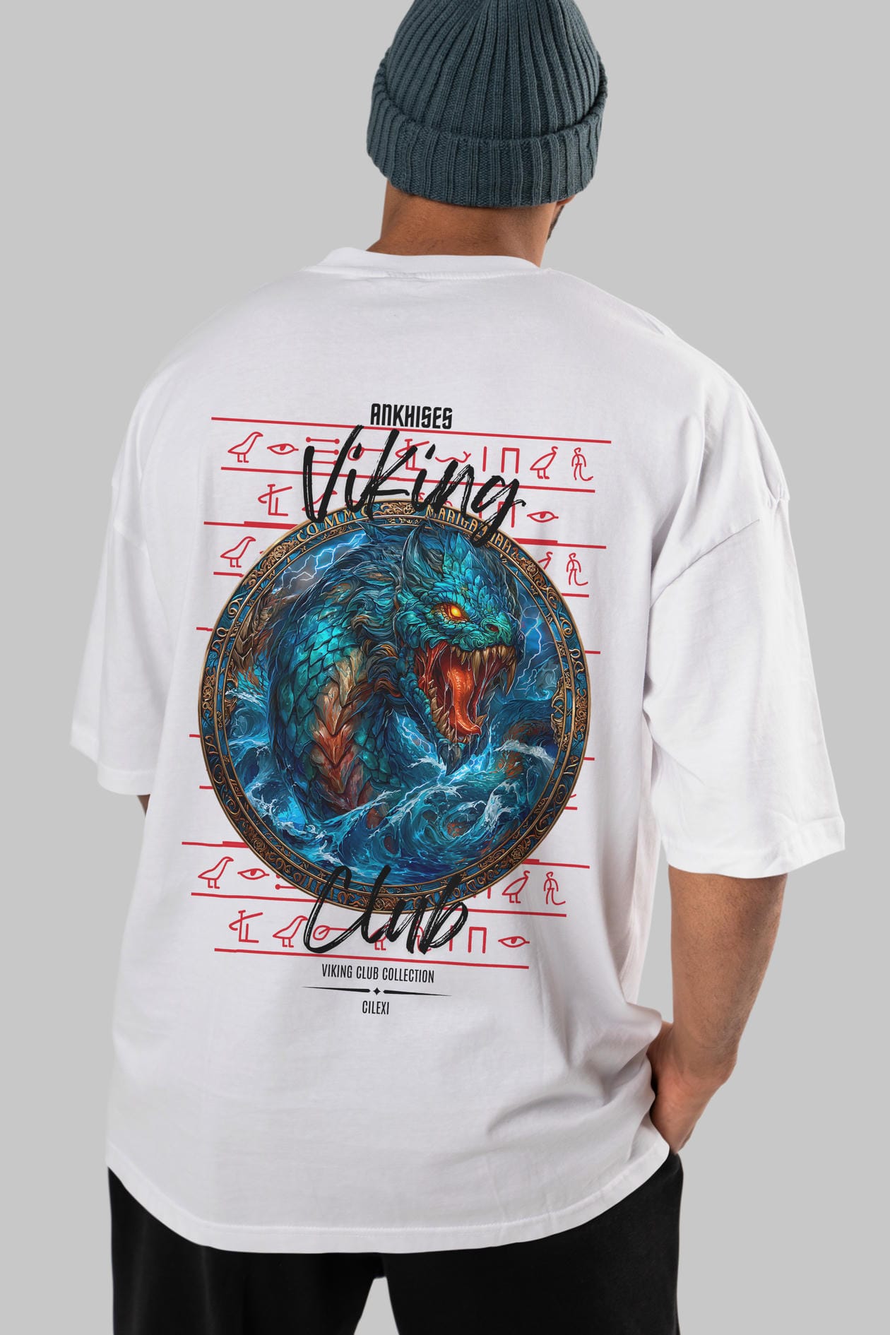 Jörmungandr Baskılı Oversize t-shirt Erkek Kadın %100 Pamuk Bisiklet Yaka tişort