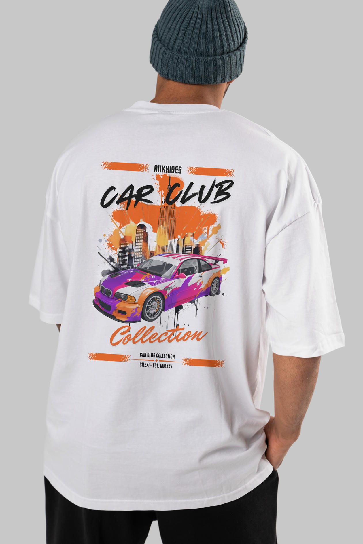 Araba Club Serisi 6 Baskılı Oversize t-shirt Erkek Kadın %100 Pamuk Bisiklet Yaka tişort