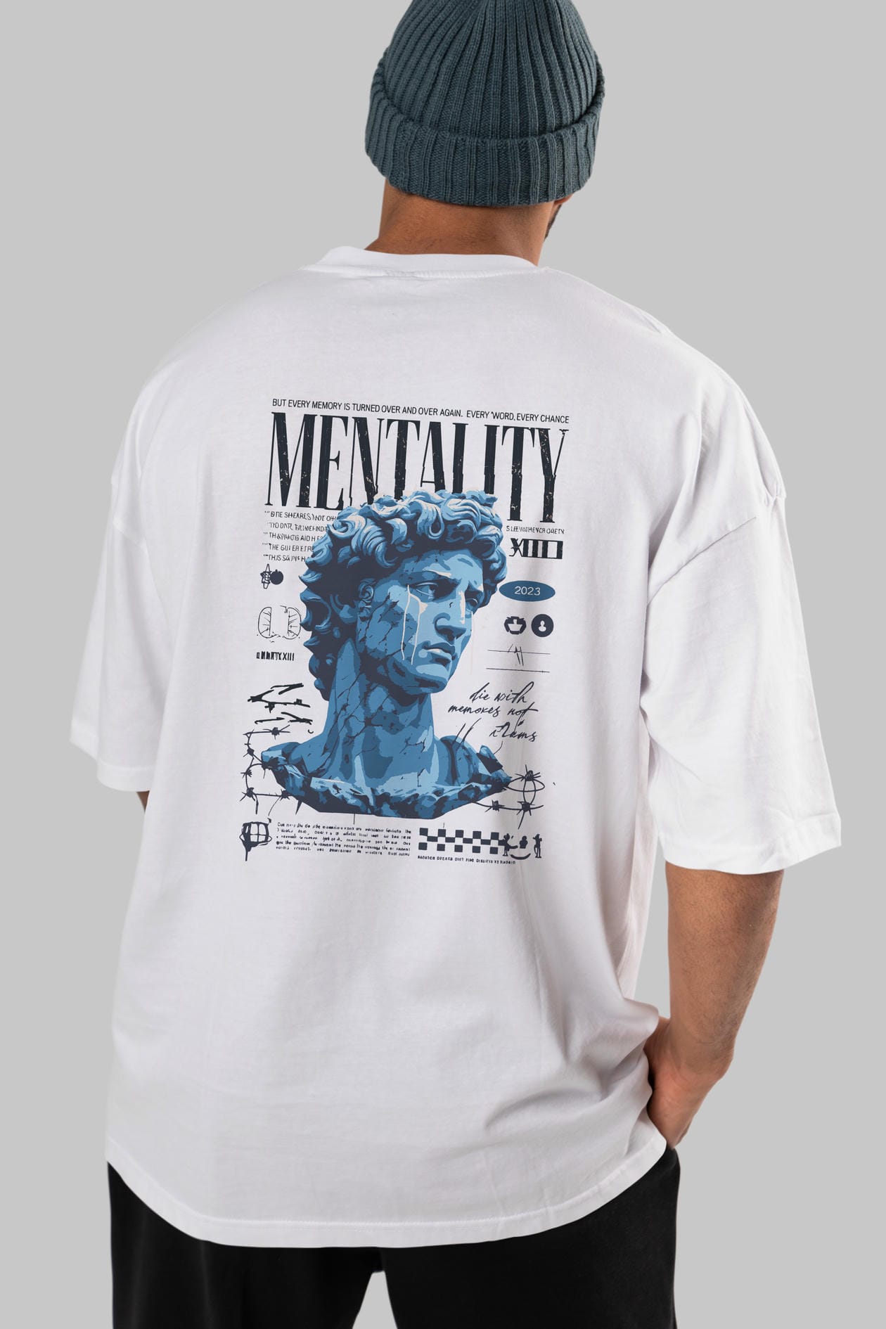 Mentality 2 Arka Baskılı Oversize t-shirt Erkek Kadın %100 Pamuk Bisiklet Yaka tişort