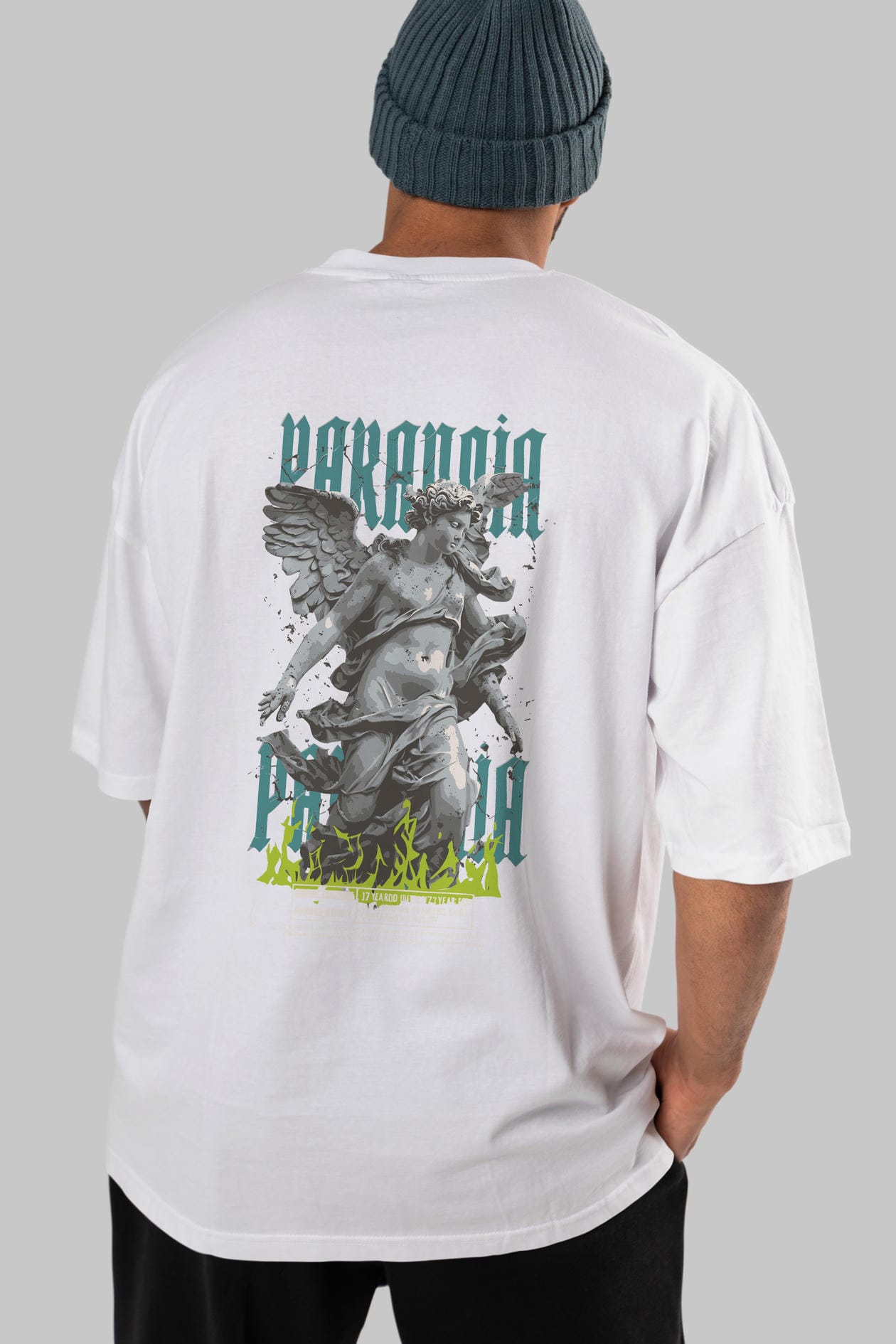 Paranoia Arka Baskılı Oversize t-shirt Erkek Kadın %100 Pamuk Bisiklet Yaka tişort