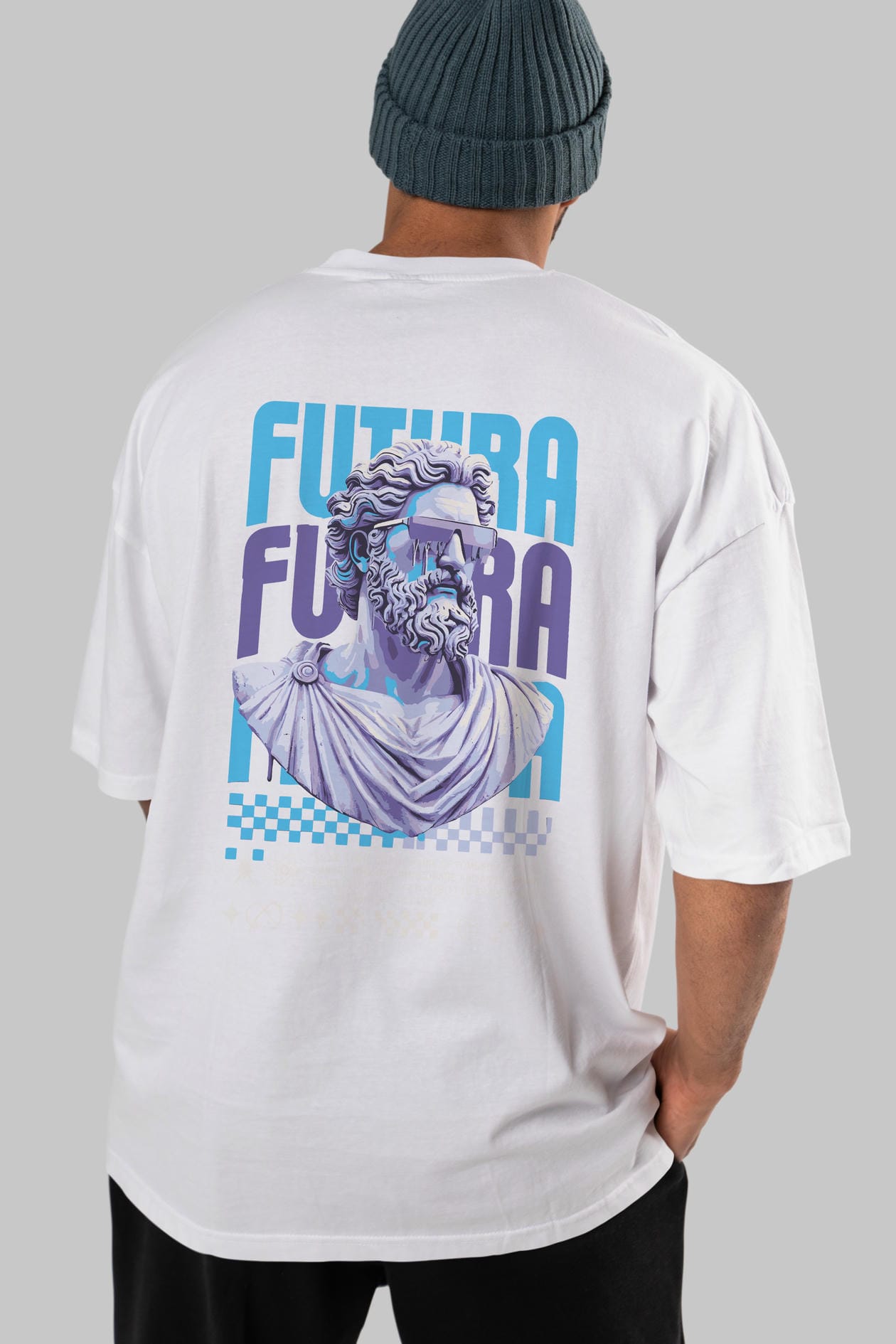 Futura Zeus Arka Baskılı Oversize t-shirt Erkek Kadın %100 Pamuk Bisiklet Yaka tişort