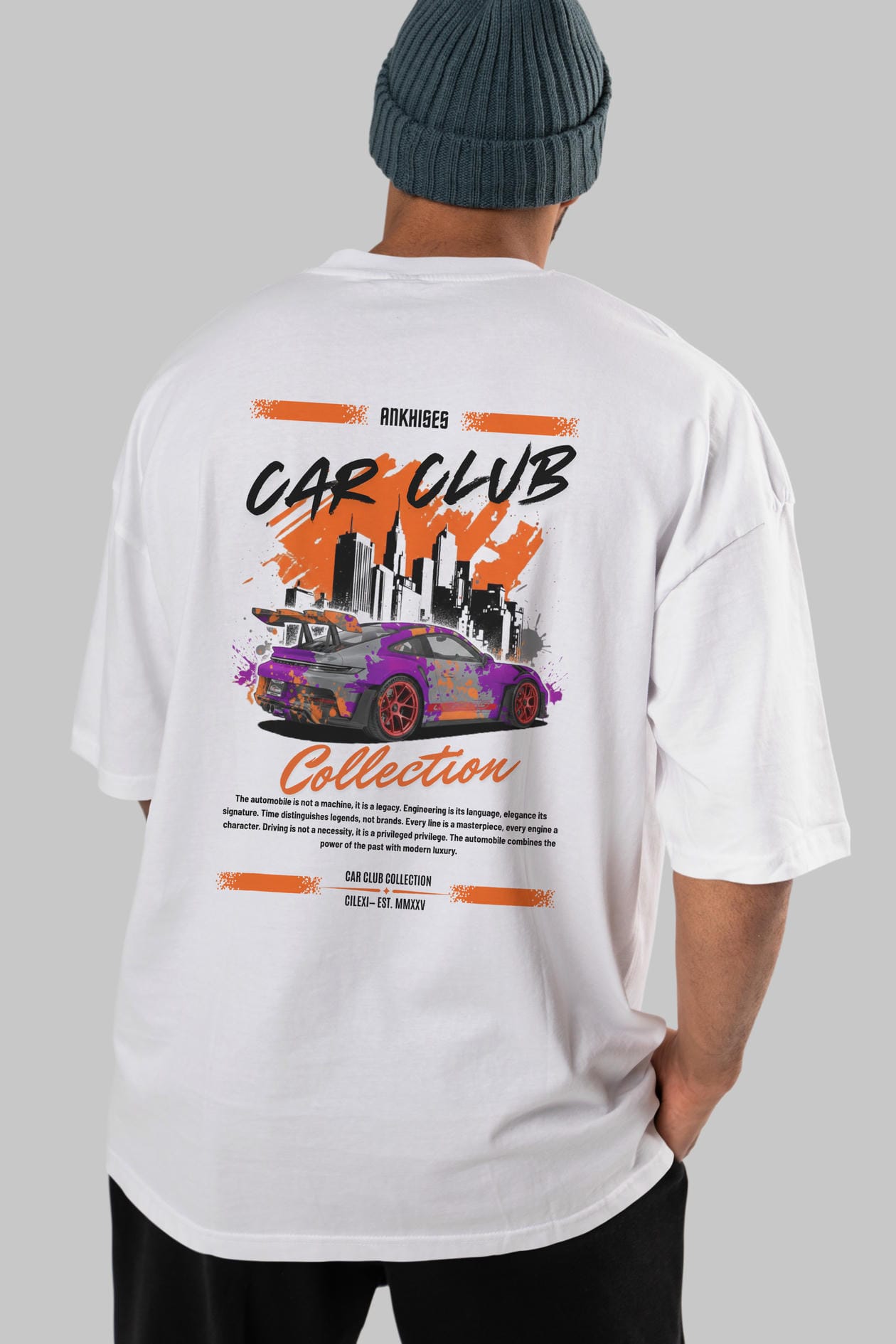 Araba Club Serisi 2 Baskılı Oversize t-shirt Erkek Kadın %100 Pamuk Bisiklet Yaka tişort