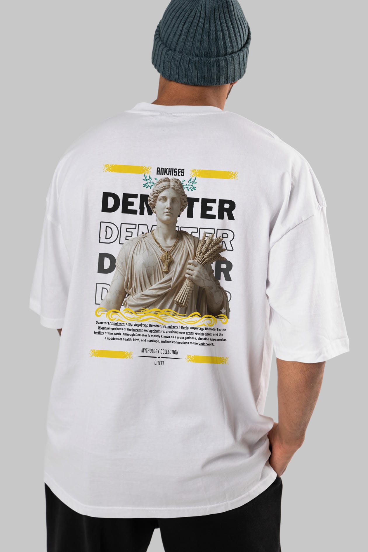 Demeter 1 Arka Baskılı Oversize t-shirt Erkek Kadın %100 Pamuk Bisiklet Yaka tişort