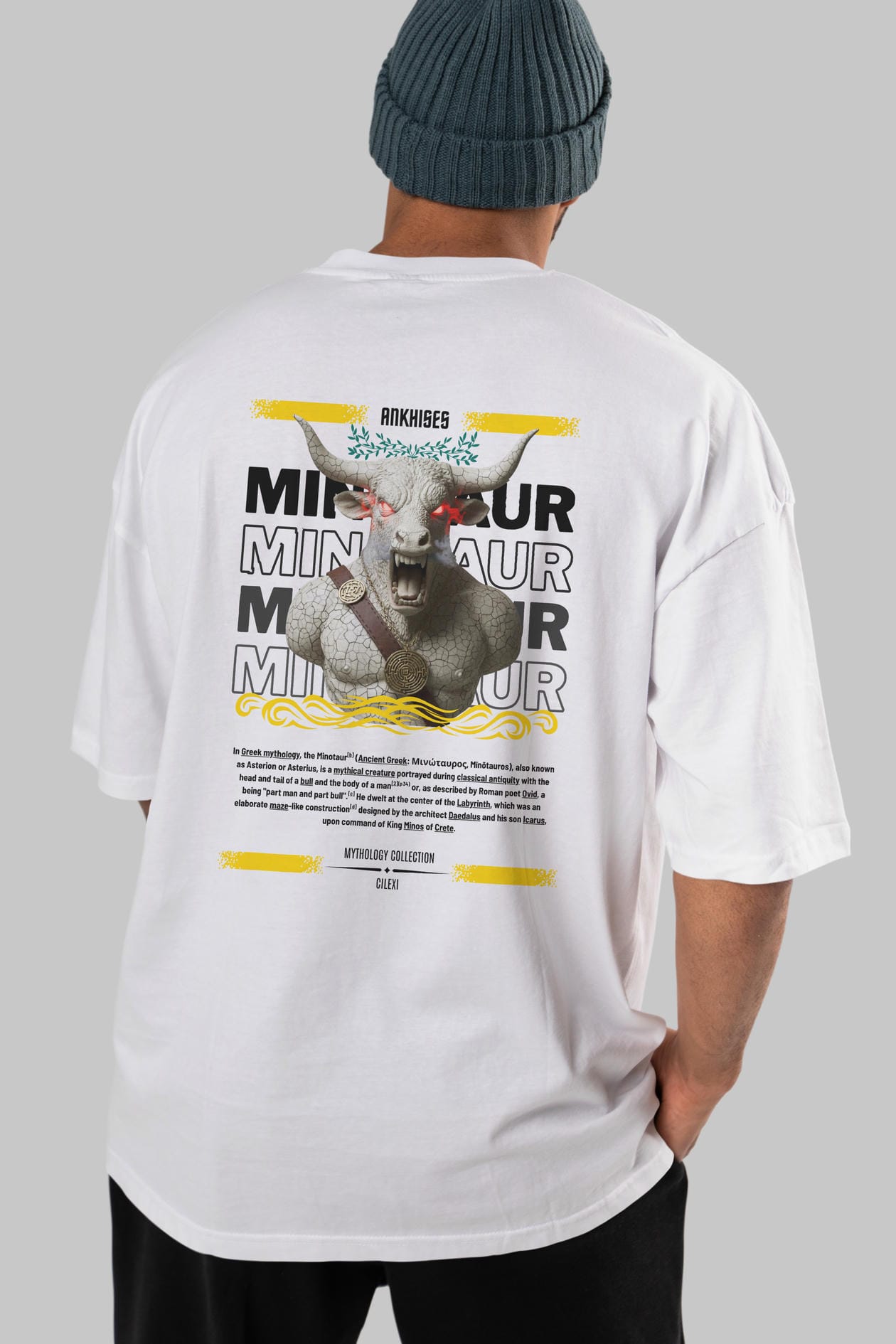 Minotaur 2 Arka Baskılı Oversize t-shirt Erkek Kadın %100 Pamuk Bisiklet Yaka tişort