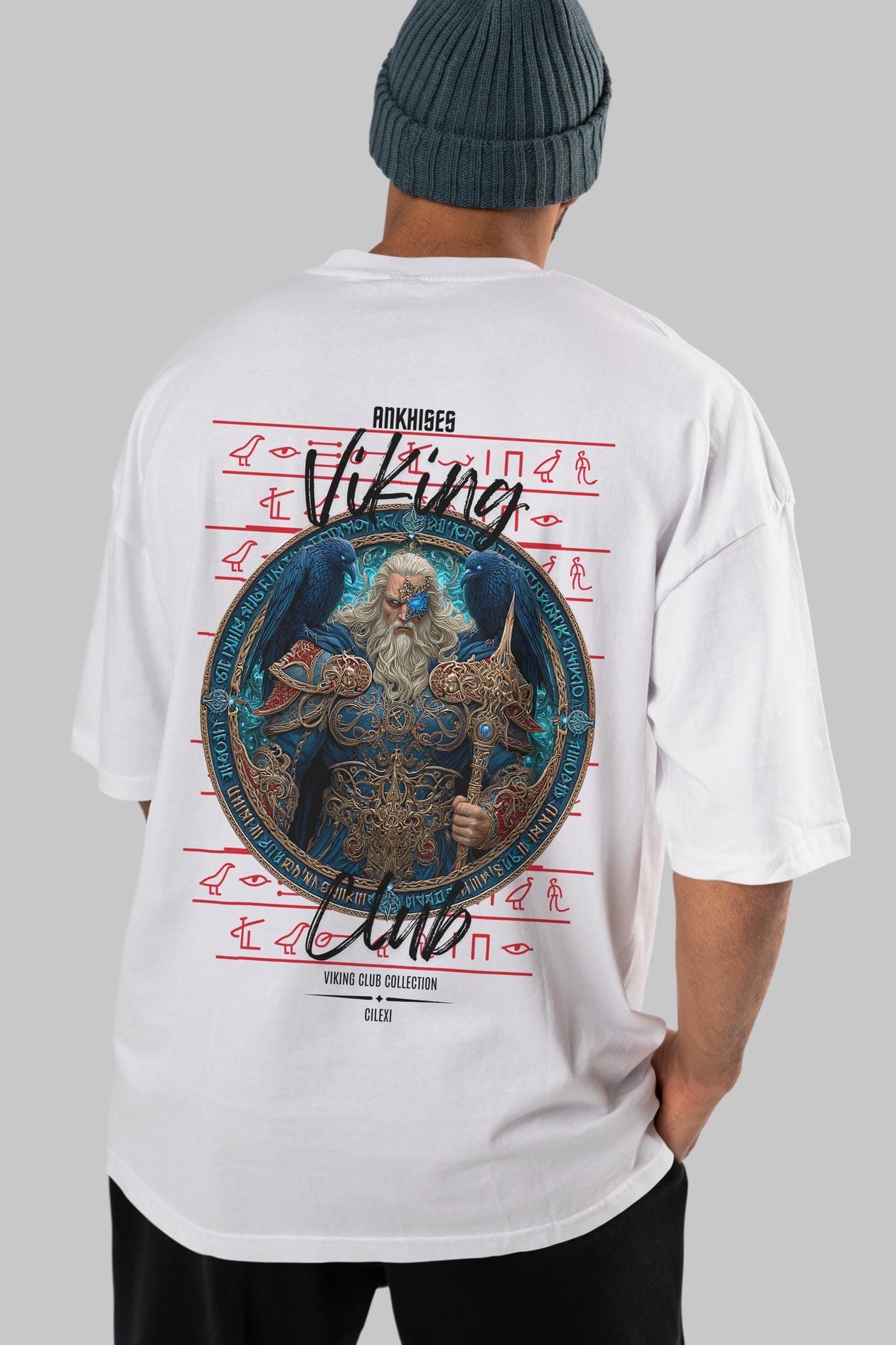Odin Arka Baskılı Oversize t-shirt Erkek Kadın %100 Pamuk Bisiklet Yaka tişort
