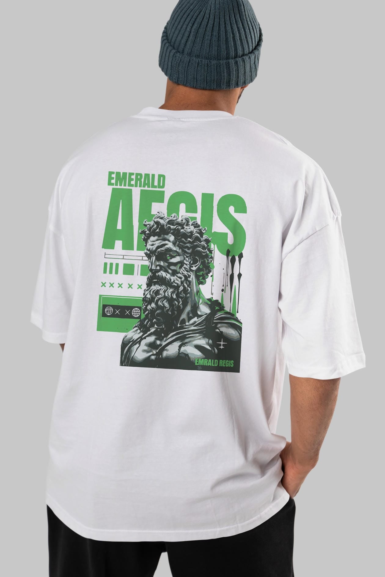 Emrald Regis Arka Baskılı Oversize t-shirt Erkek Kadın %100 Pamuk Bisiklet Yaka tişort