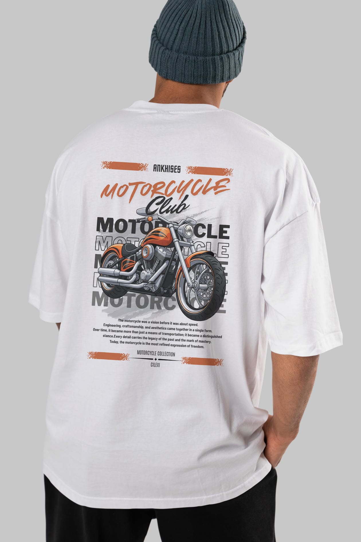 Motosiklet Serisi 34 Arka Baskılı Oversize t-shirt Erkek Kadın %100 Pamuk Bisiklet Yaka tişort