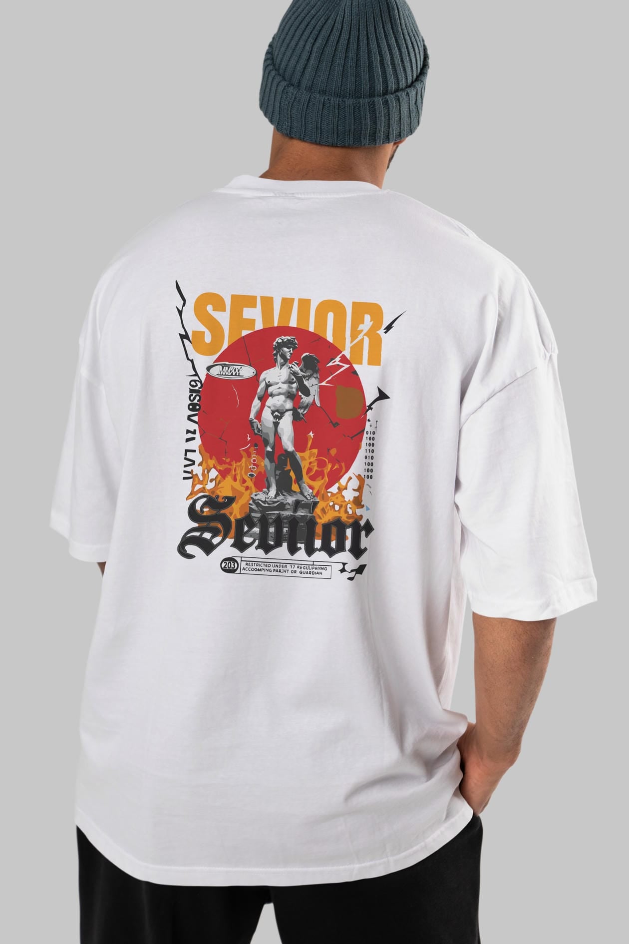 Sevior Arka Baskılı Oversize t-shirt Erkek Kadın %100 Pamuk Bisiklet Yaka tişort