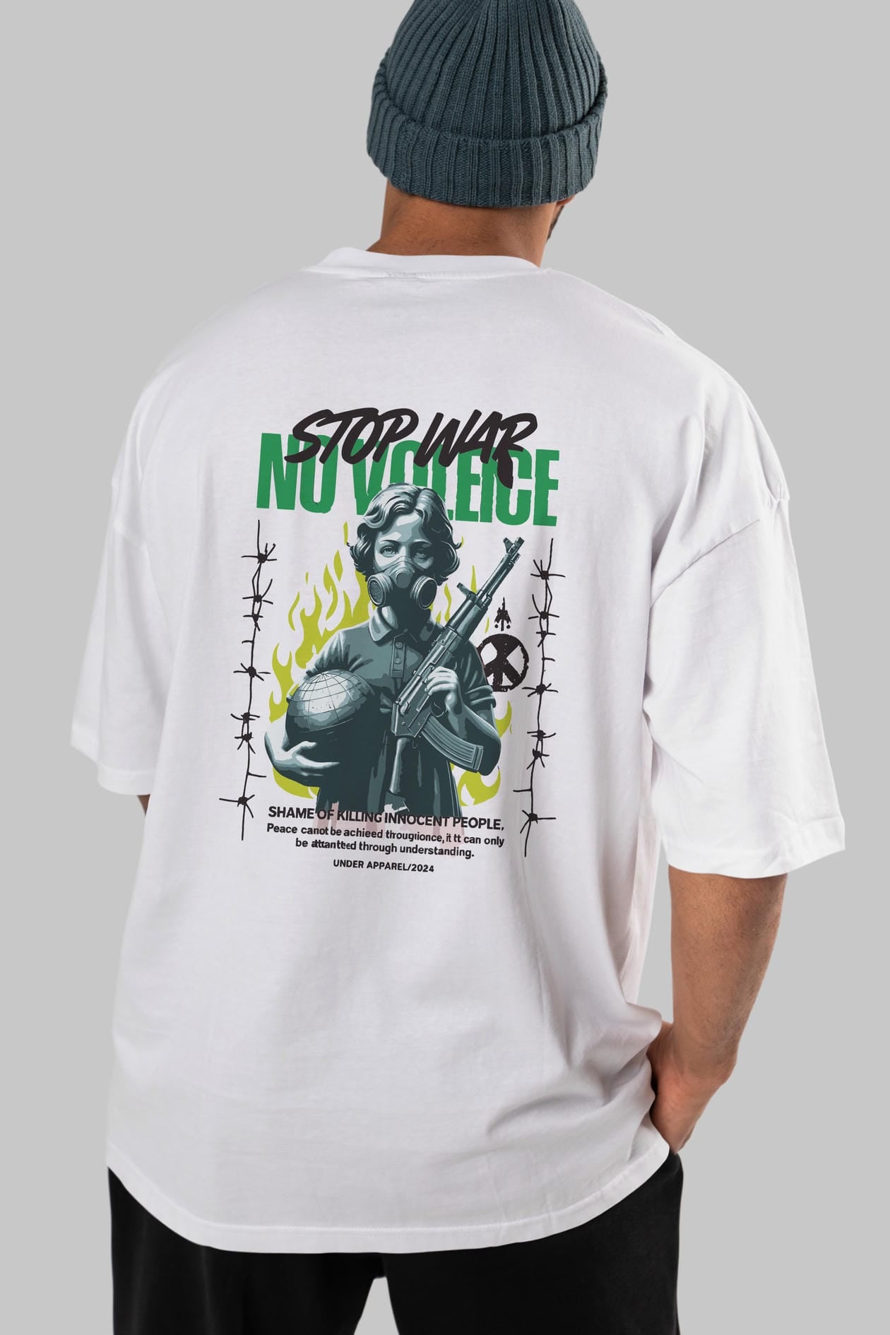 Stop War Arka Baskılı Oversize t-shirt Erkek Kadın %100 Pamuk Bisiklet Yaka tişort