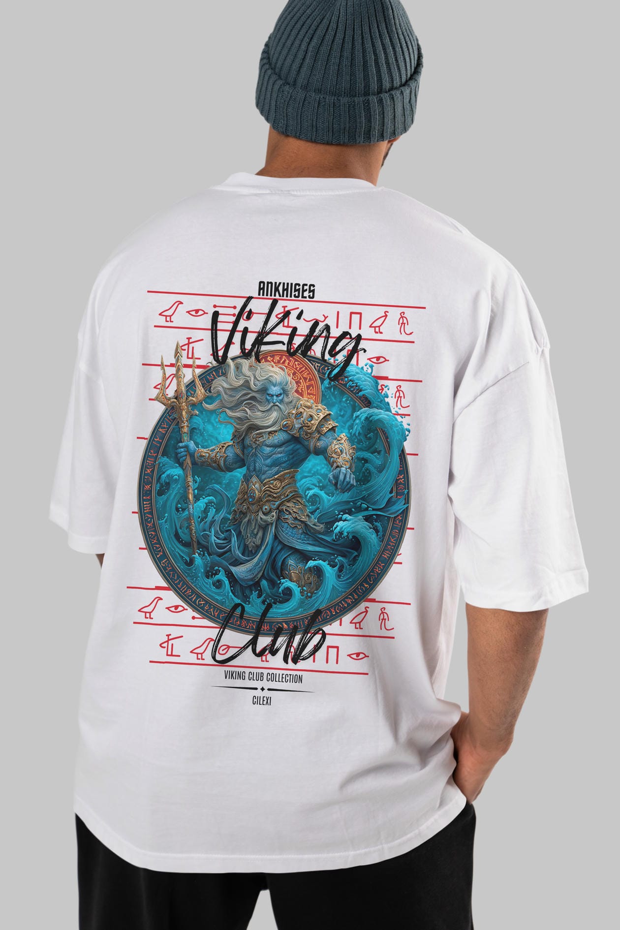Njord Arka Baskılı Oversize t-shirt Erkek Kadın %100 Pamuk Bisiklet Yaka tişort