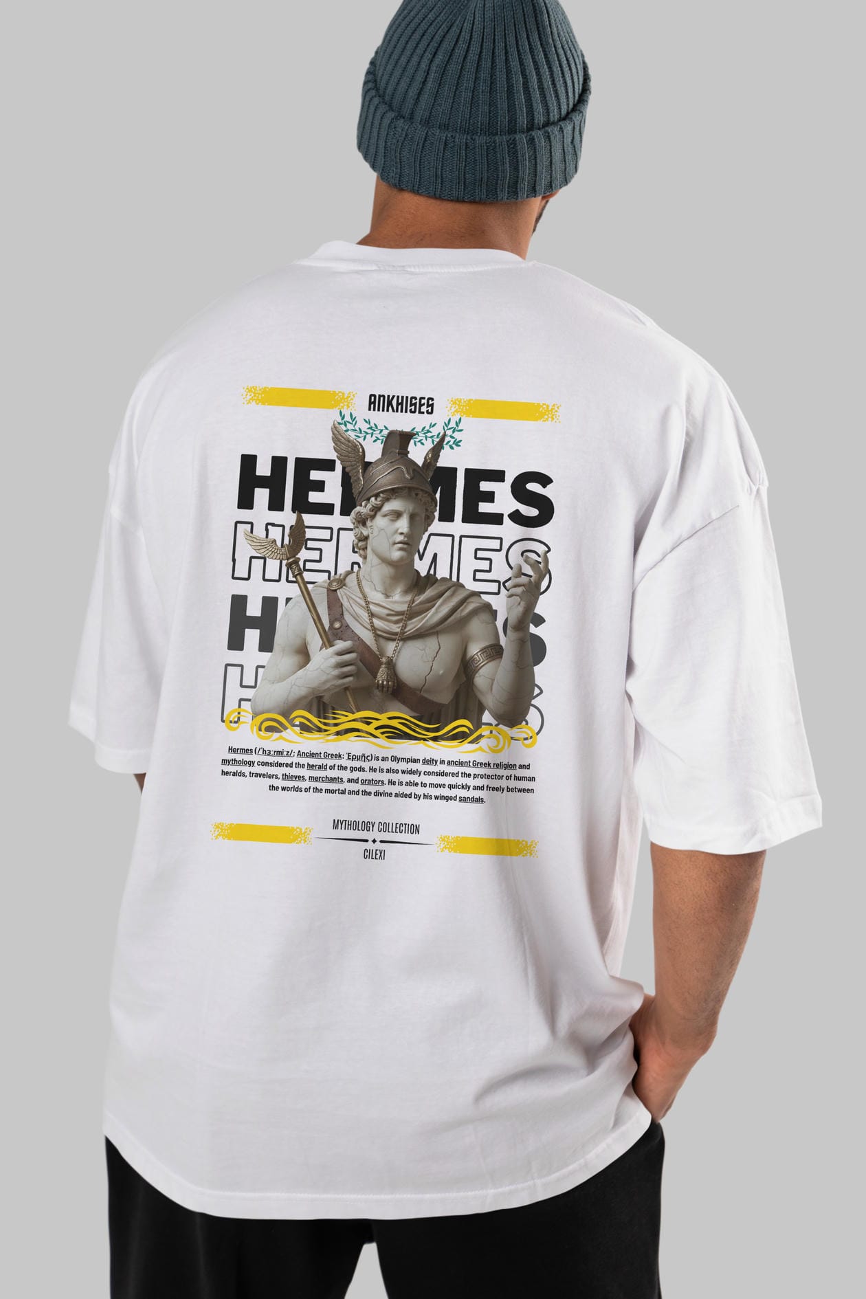 Hermes 1 Arka Baskılı Oversize t-shirt Erkek Kadın %100 Pamuk Bisiklet Yaka tişort