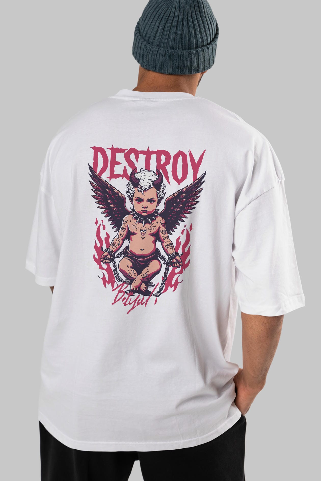 Destroy Arka Baskılı Oversize t-shirt Erkek Kadın %100 Pamuk Bisiklet Yaka tişort