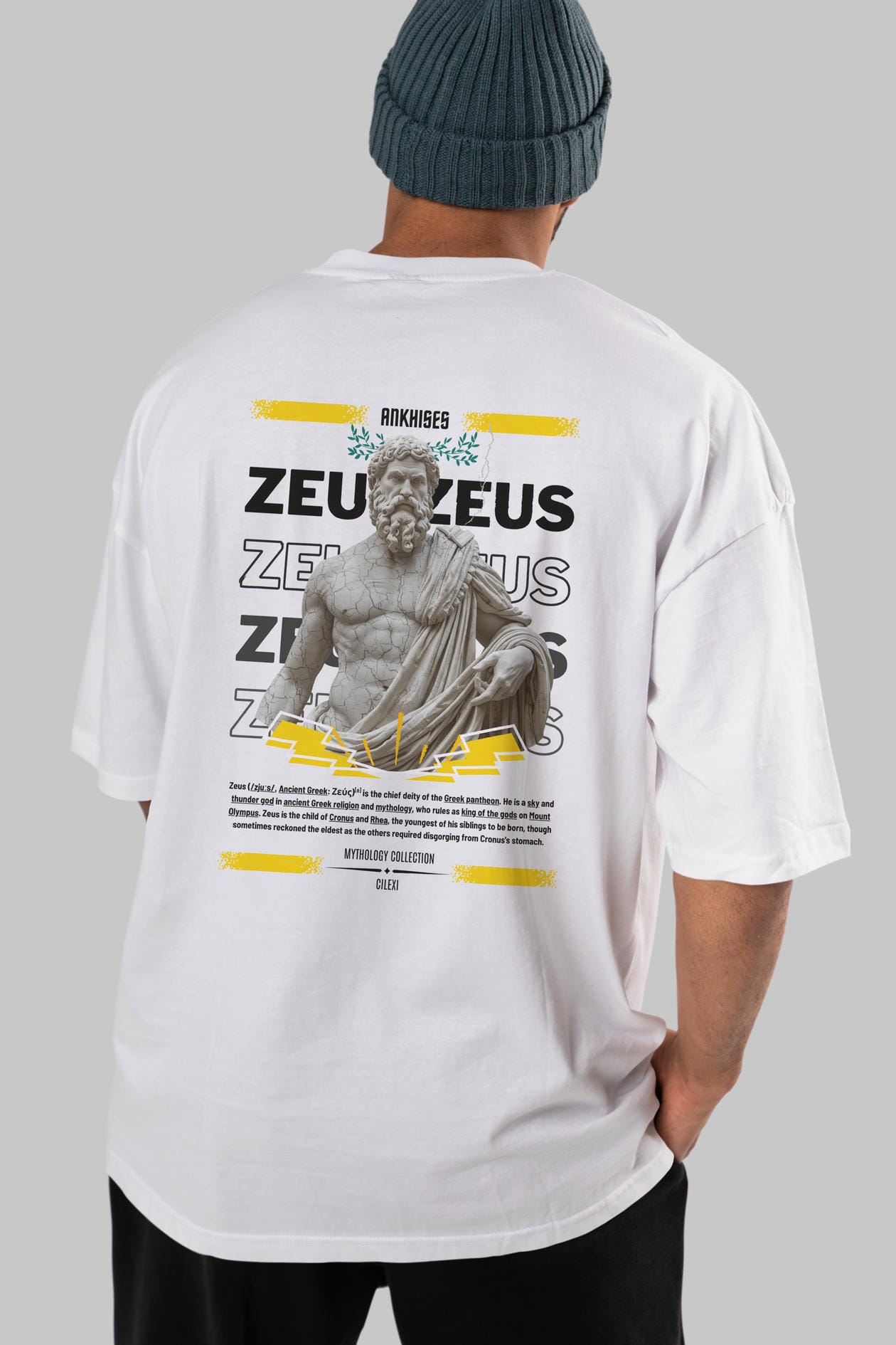 Zeus 1 Arka Baskılı Oversize t-shirt Erkek Kadın %100 Pamuk Bisiklet Yaka tişort