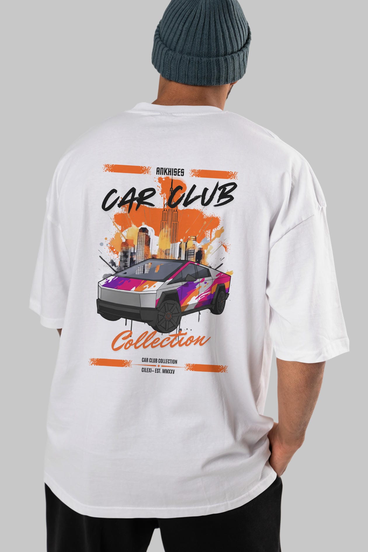 Araba Club Serisi 36 Baskılı Oversize t-shirt Erkek Kadın %100 Pamuk Bisiklet Yaka tişort
