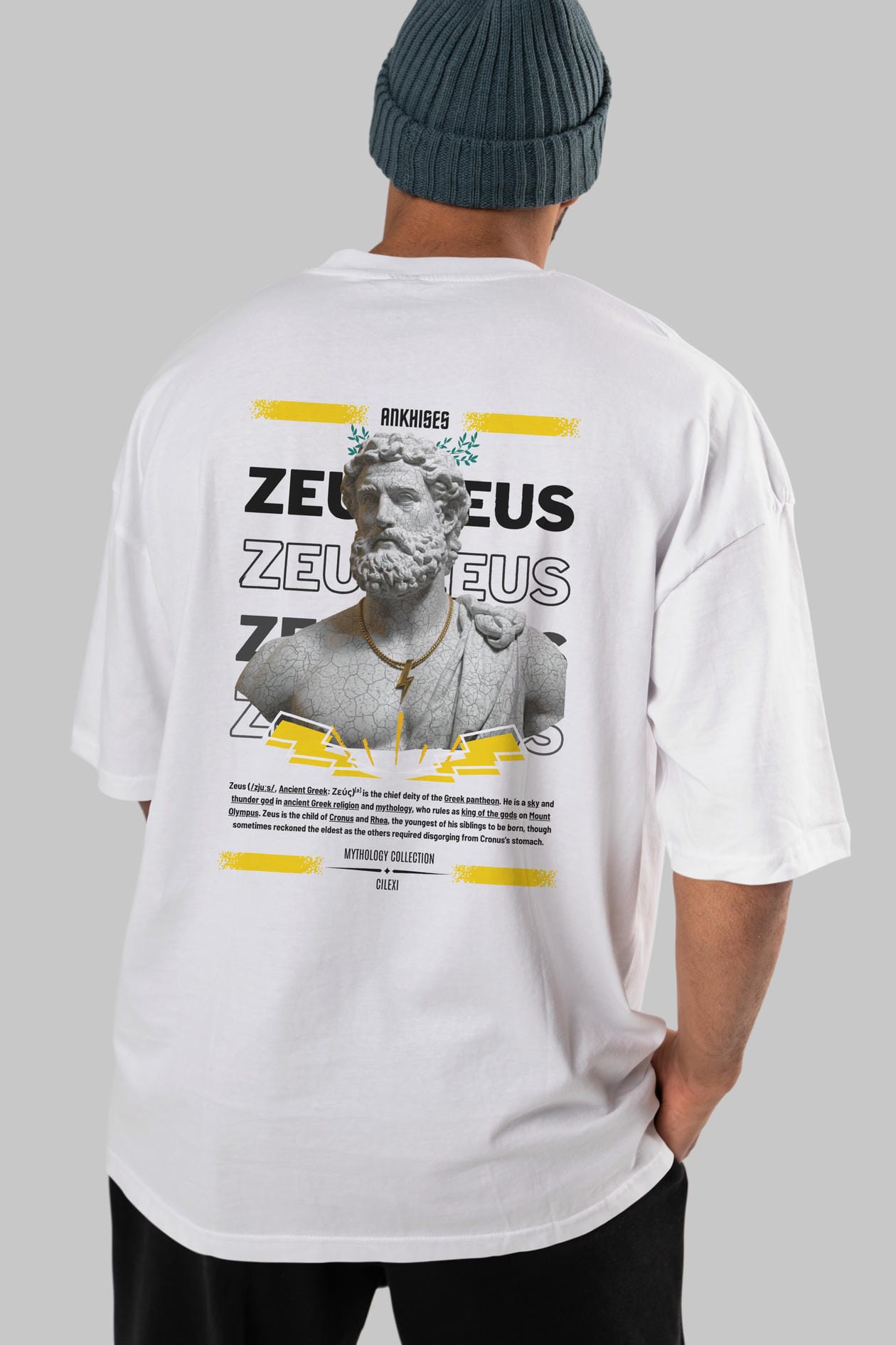 Zeus 3 Arka Baskılı Oversize t-shirt Erkek Kadın %100 Pamuk Bisiklet Yaka tişort